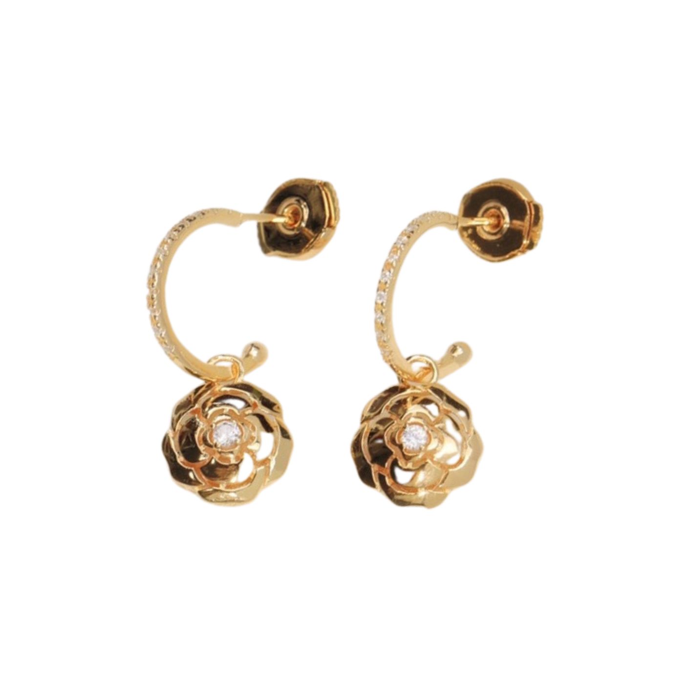 Ch**el Hollow Camellia Earrings Gold For Women