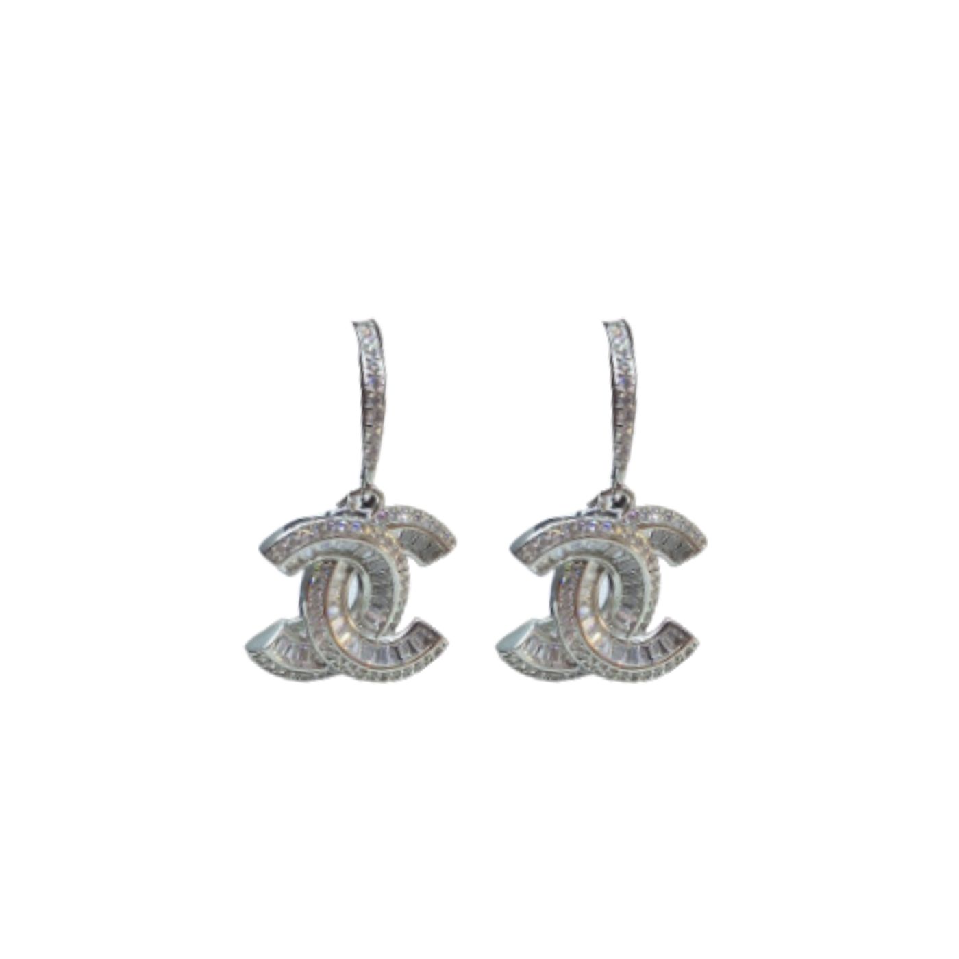 Ch**el Interlocking Douple C Earrings Silver Tone For Women