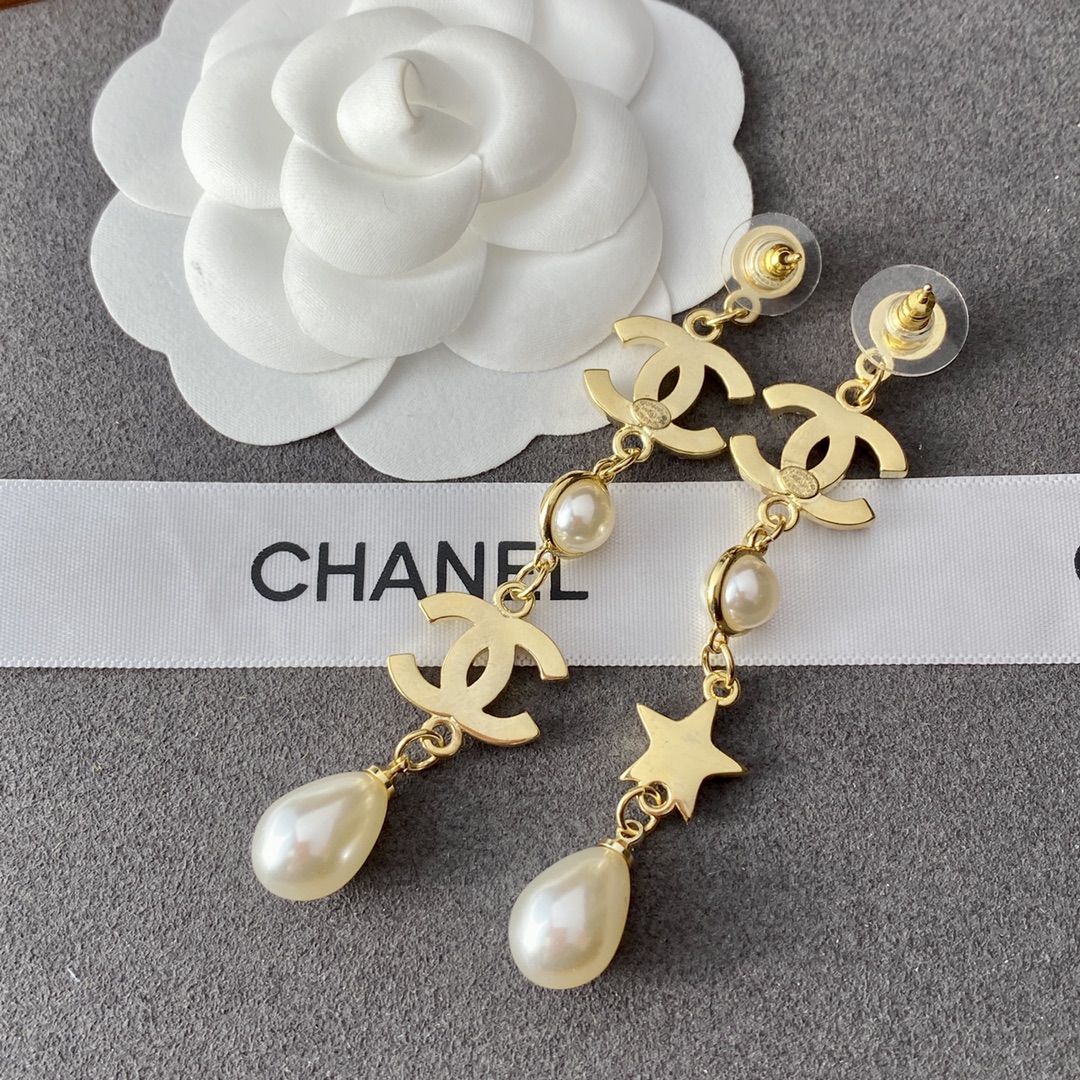 Ch**el Large Asymmetrical Earrings Gold For Women
