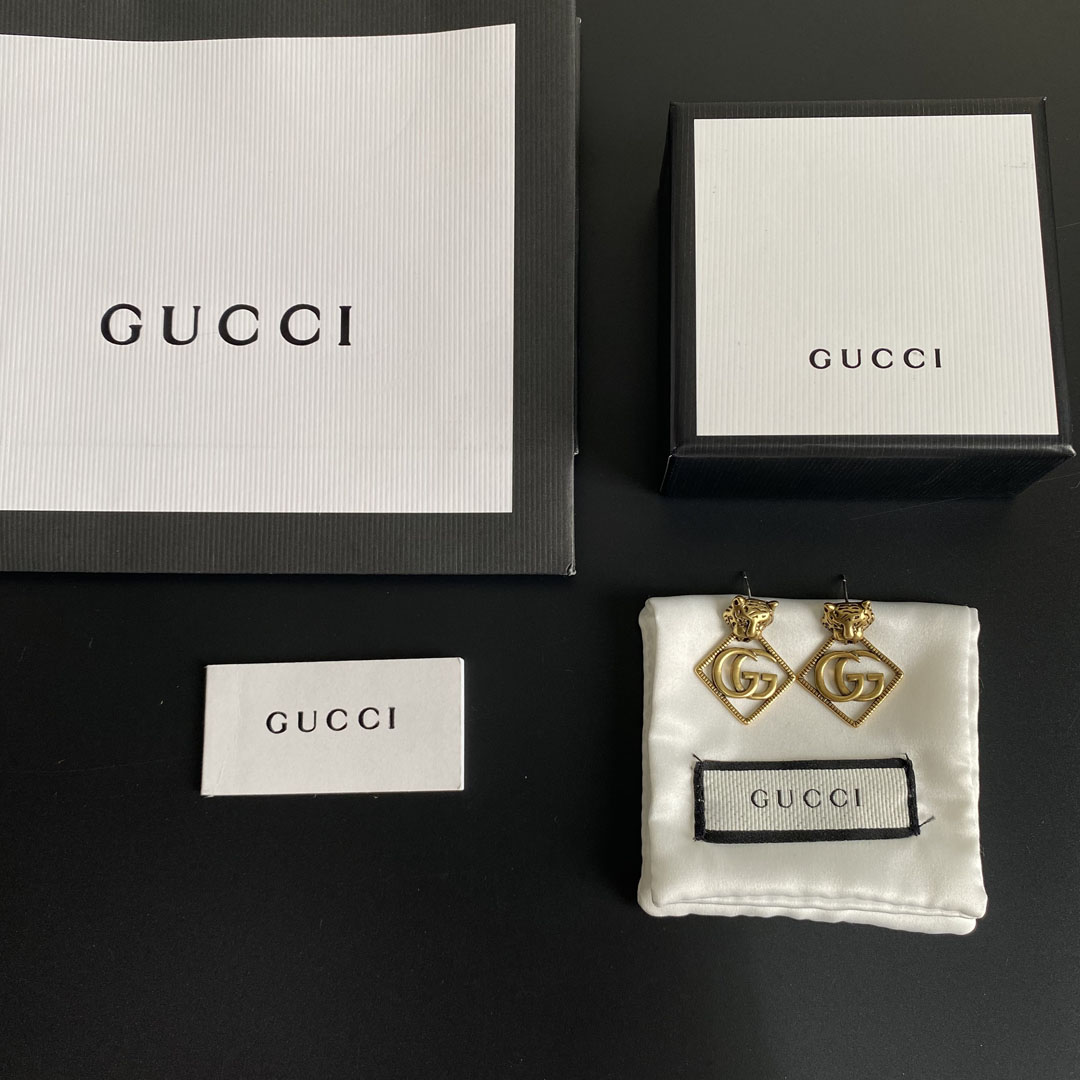 Gvc*1 Leopard Rhombus Earrings Gold Tone For Women