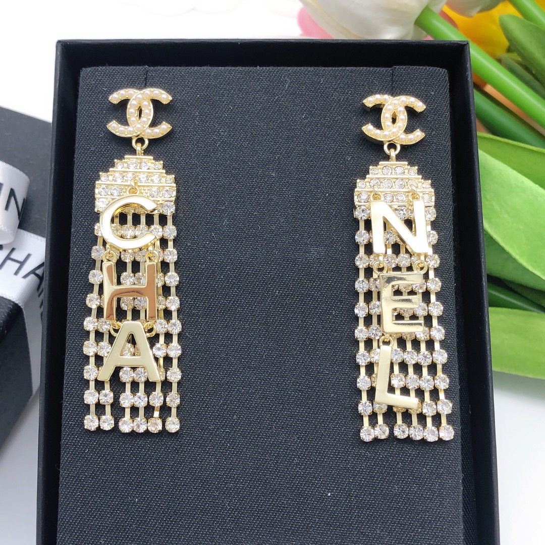 Ch**el Letter Tassel Earring Gold For Women