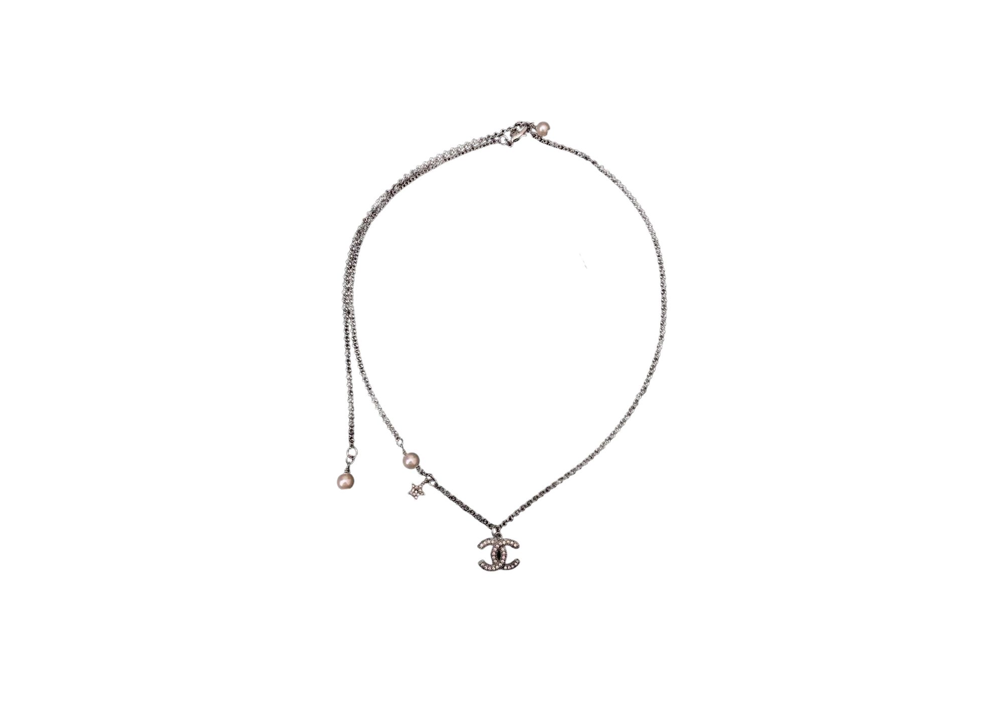 Ch**el Logo Necklace Silver Tone For Women