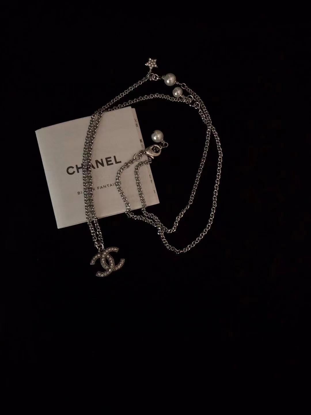 Ch**el Logo Necklace Silver Tone For Women