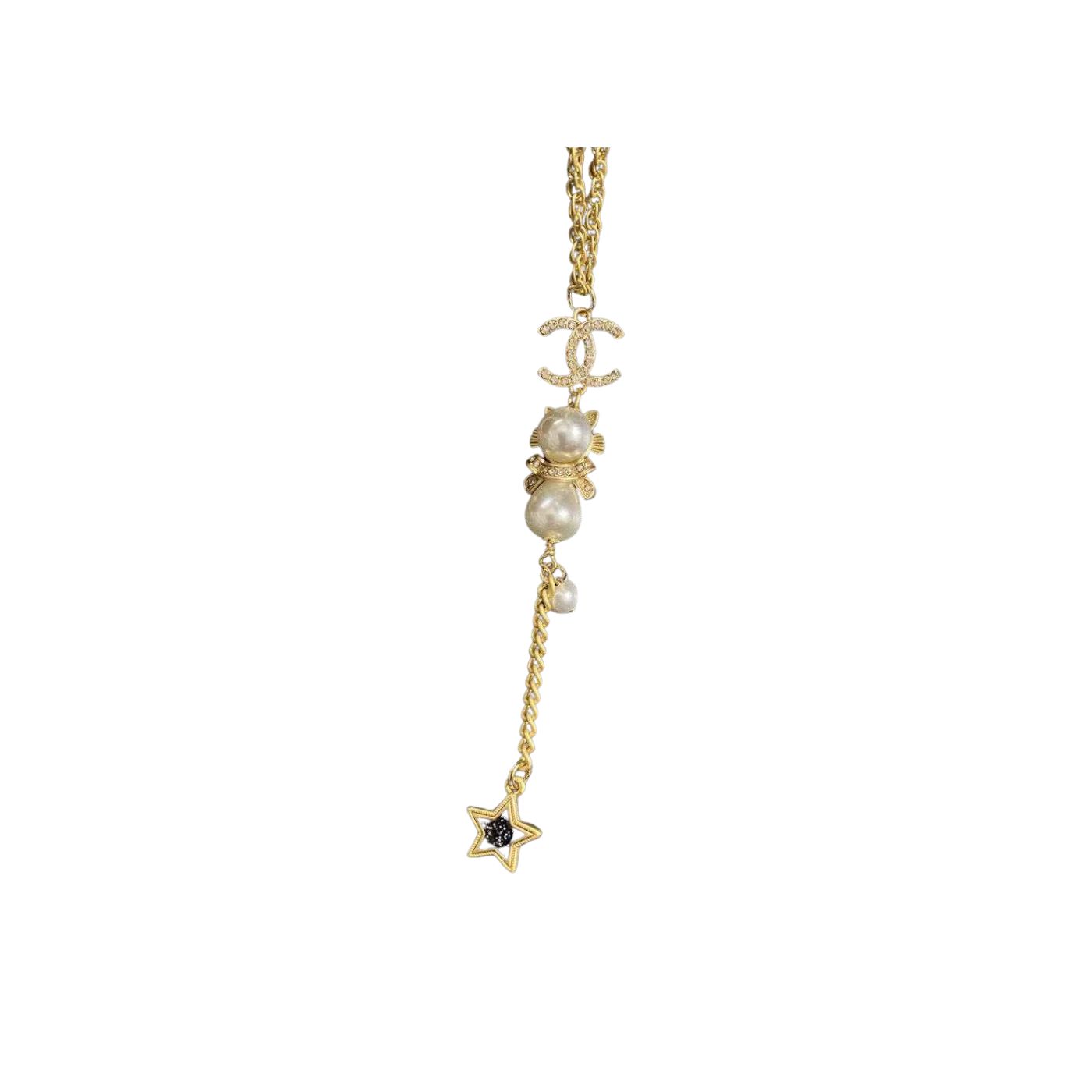 Ch**el Long Necklace With Pearl And Black Star Gold Tone For Women
