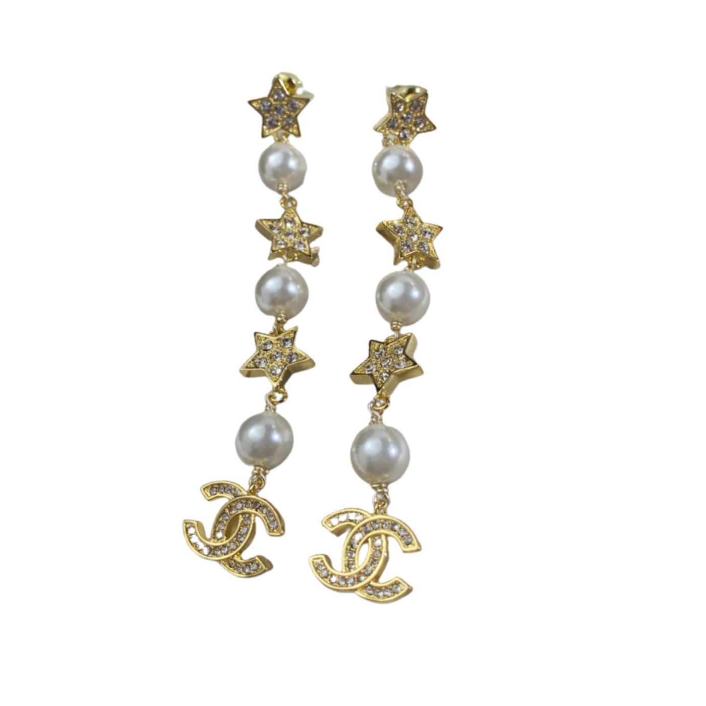 Ch**el Long Star Earrings Gold For Women