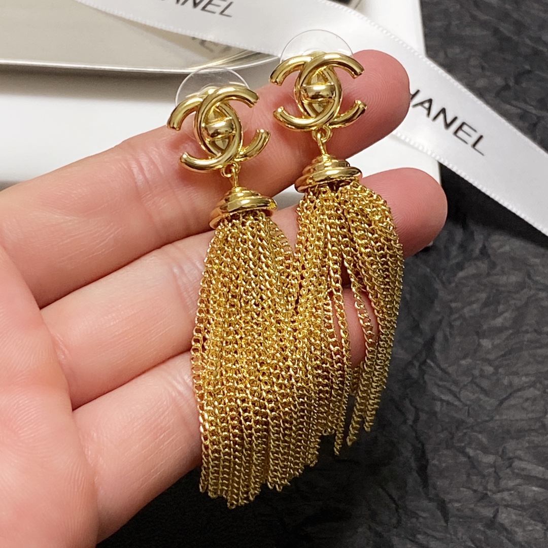 Ch**el Long Tassel Earrings Gold For Women