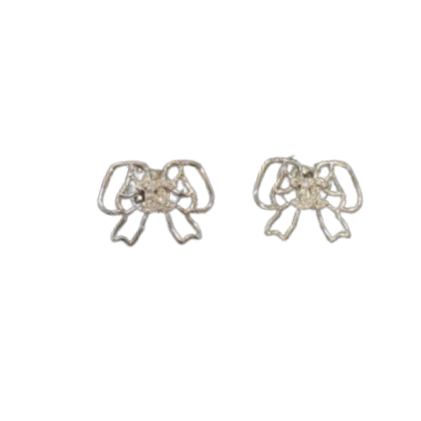 Ch**el Lovely Bow Frame Earrings Silver Tone For Women