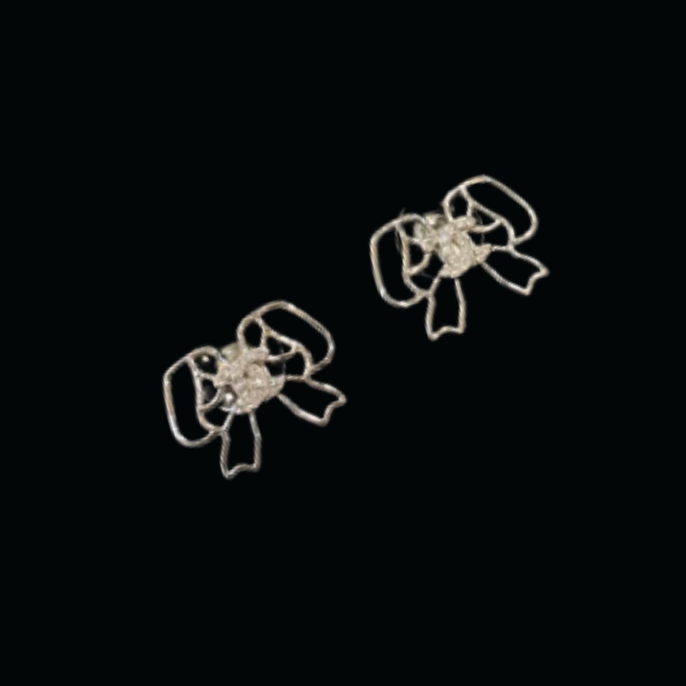 Ch**el Lovely Bow Frame Earrings Silver Tone For Women