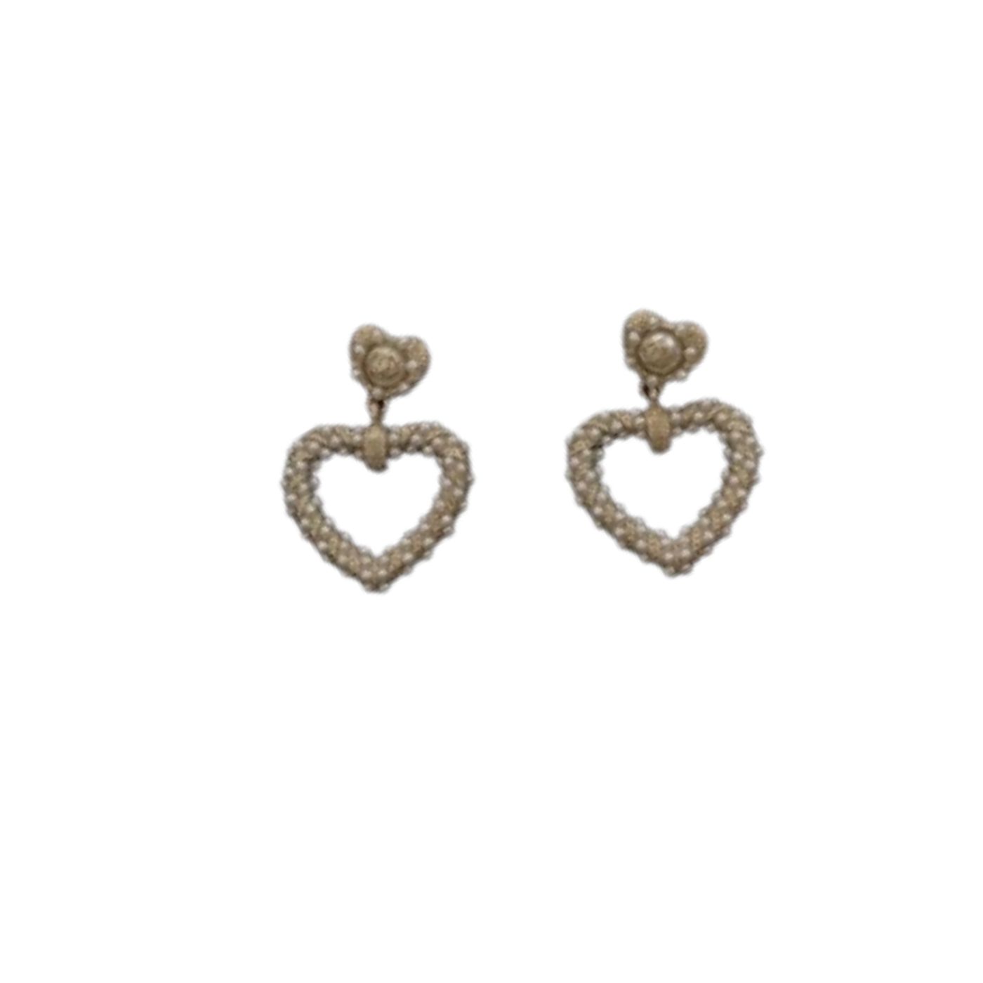 Ch**el Lovely Heart Earrings Gold Tone For Women