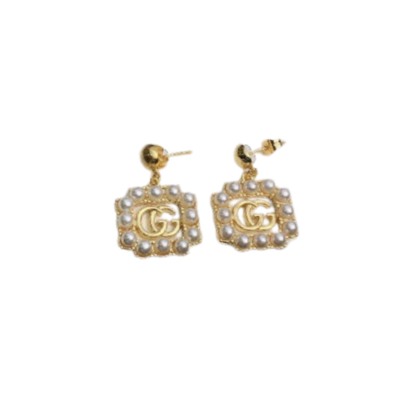 Gvc*1 Mini Pearl Border Frame Earrings Gold Tone For Women