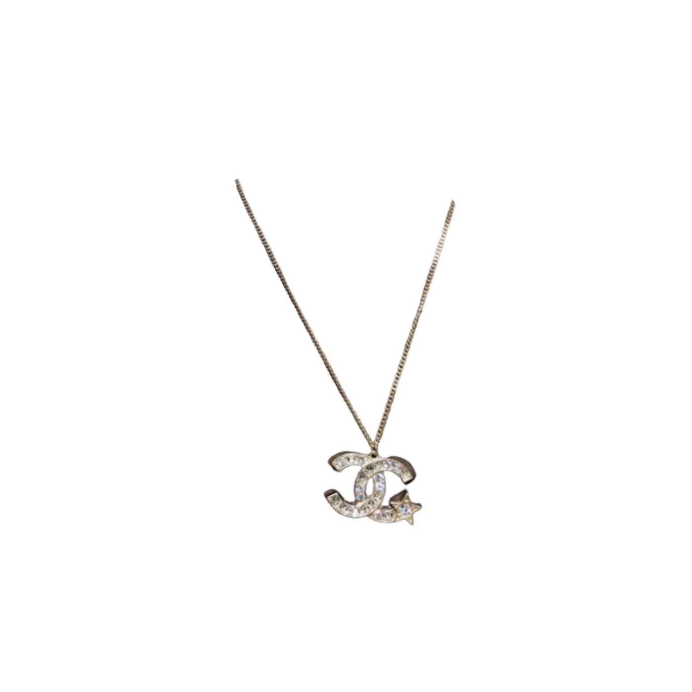 Ch**el Mini Star With Douple C Necklace Gold Tone For Women