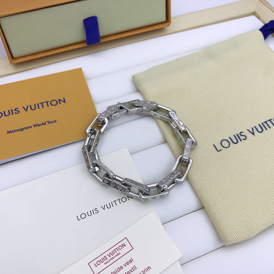 L0vis Vvtt0n Monogram Chain Bracelet Silver Tone For Men M00308
