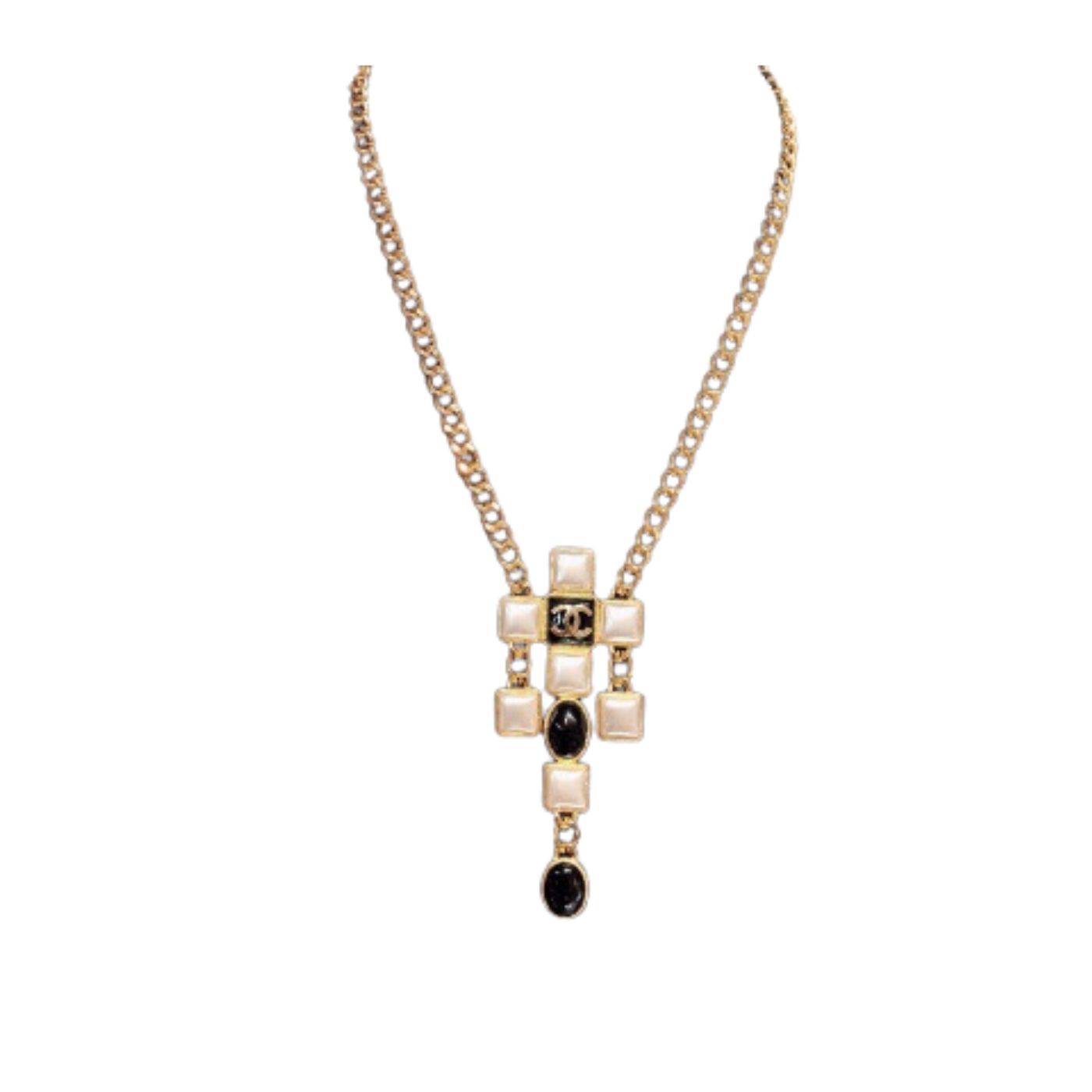 Ch**el Morden Stone Necklace Gold Tone For Women