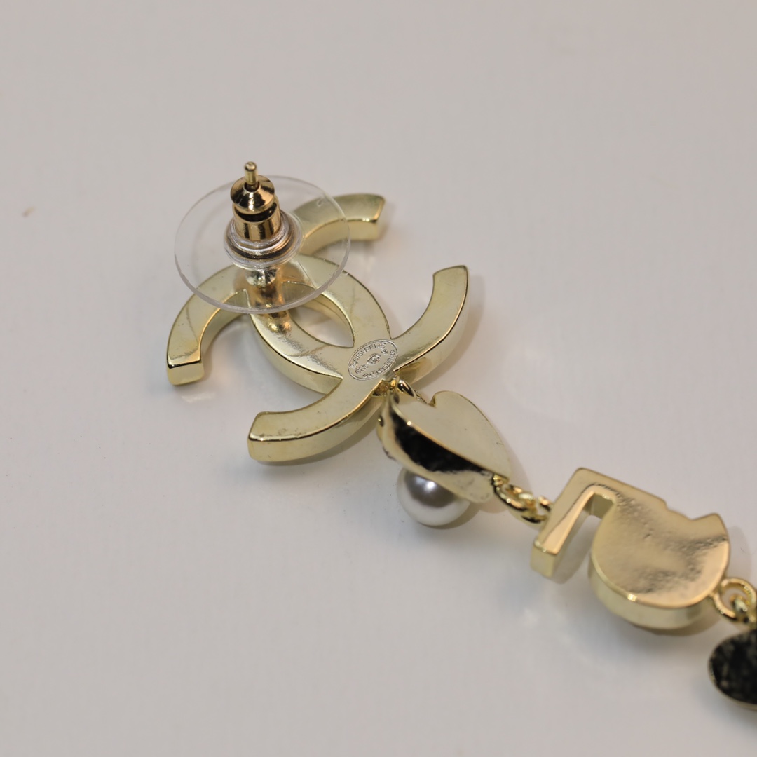 Ch**el Number 5 Long Earrings Gold Tone For Women