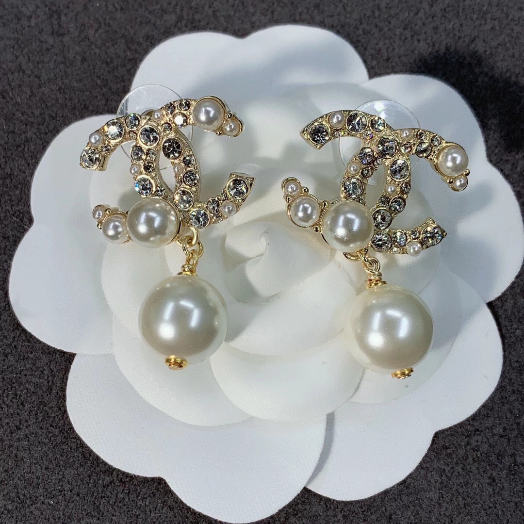 Ch**el Pearl C Double Earrings Gold For Women