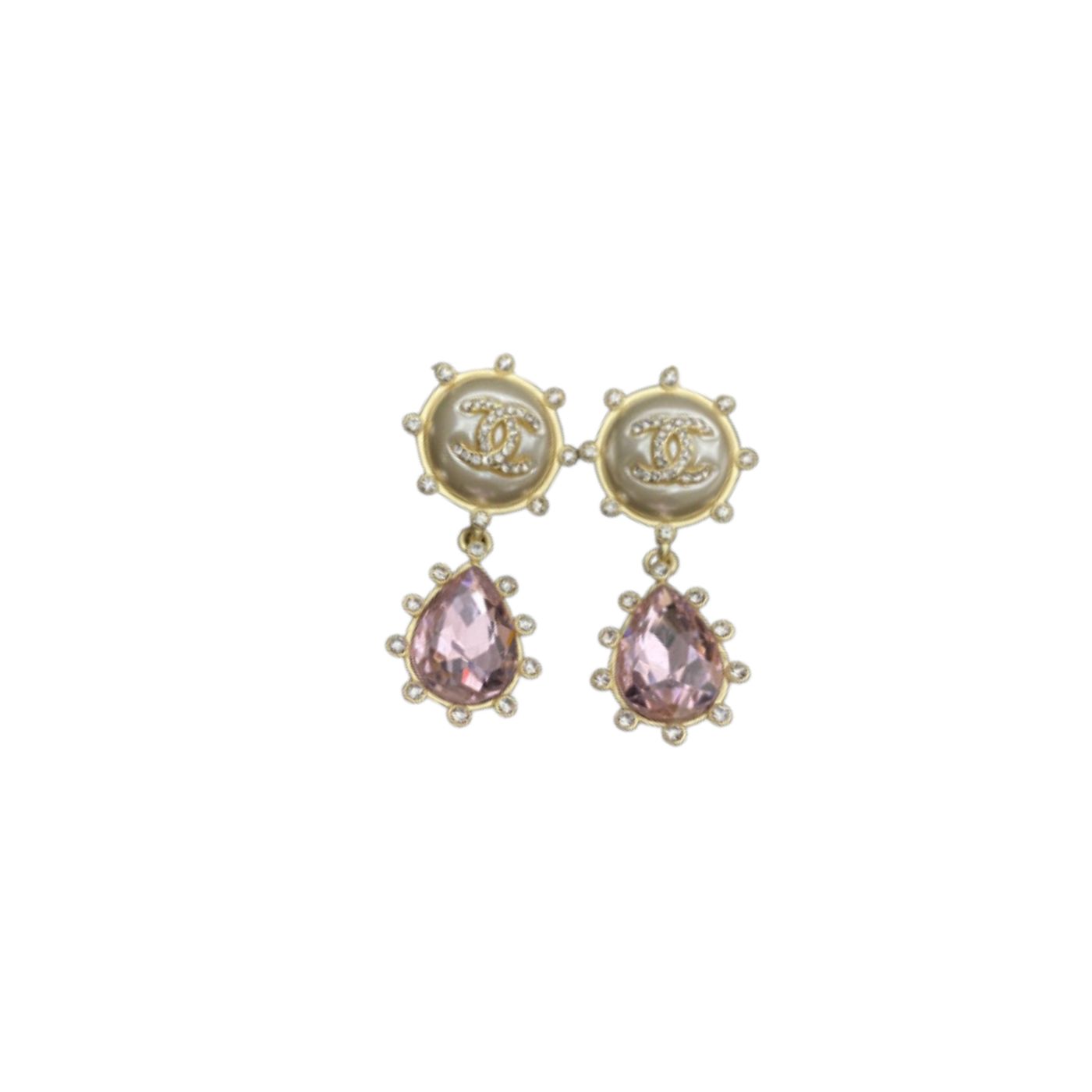 Ch**el Purple Oval Stone Earrings Gold Tone For Women