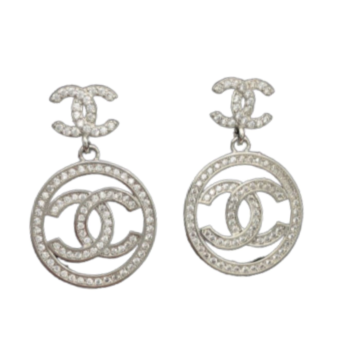 Ch**el Round Double C Earrings Silver For Women