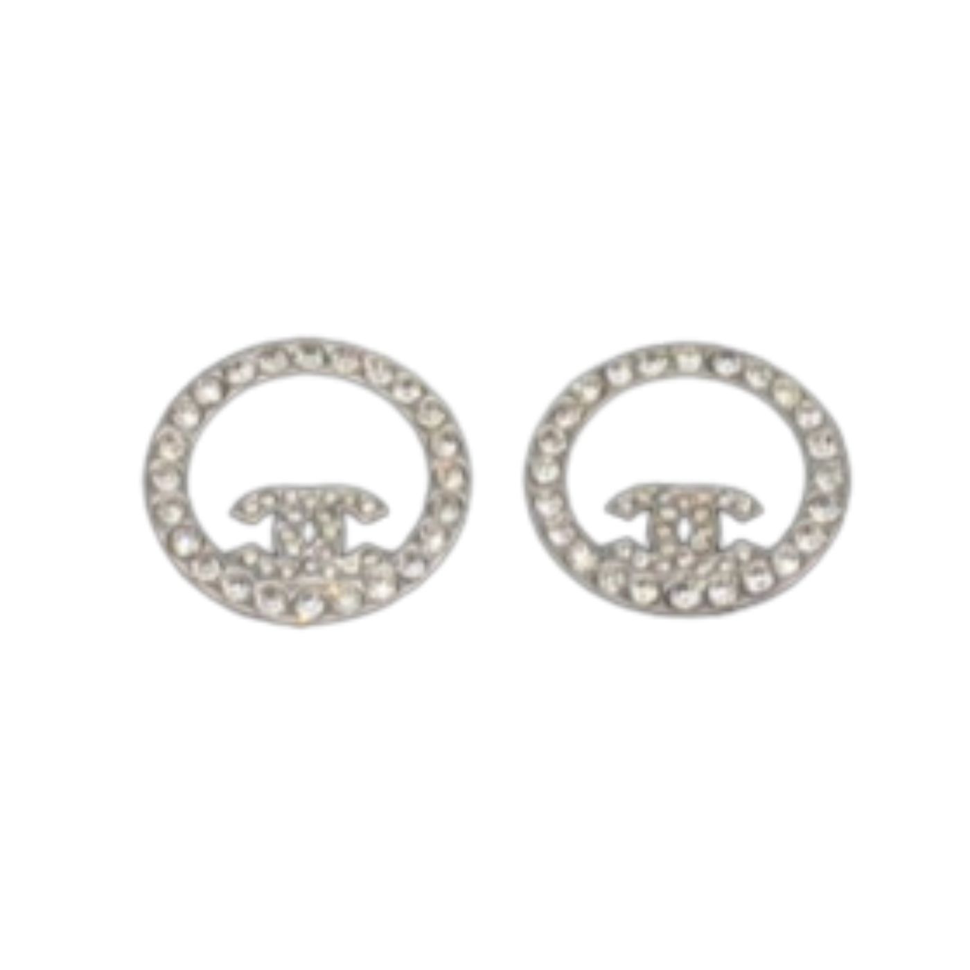 Ch**el Round Stud Earrings Silver For Women
