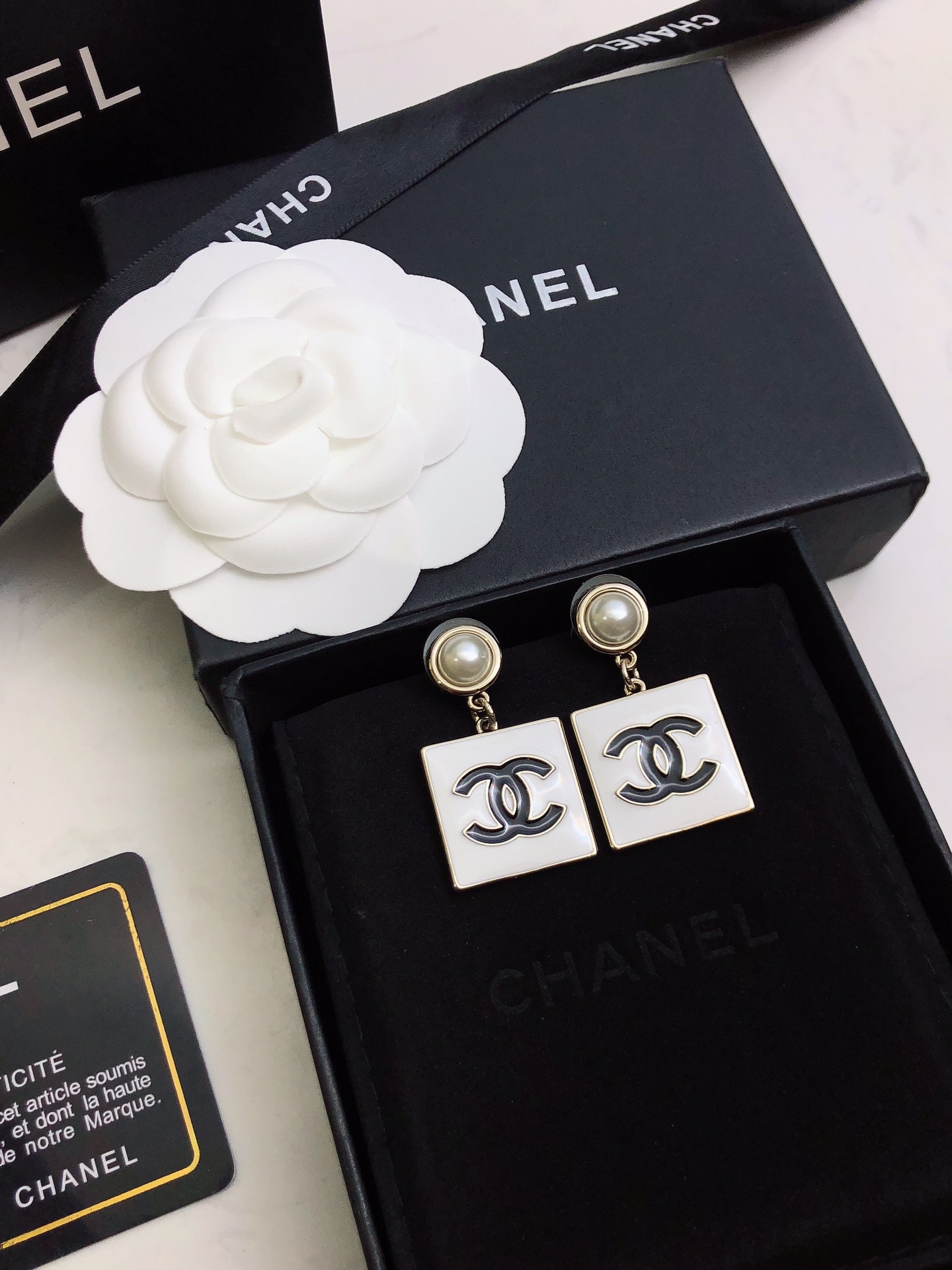 Ch**el Square Earrings White For Women