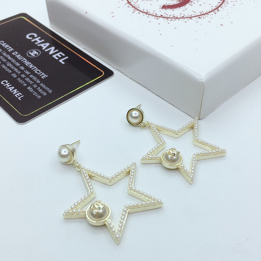 Ch**el Star Frame Earrings Gold Tone For Women