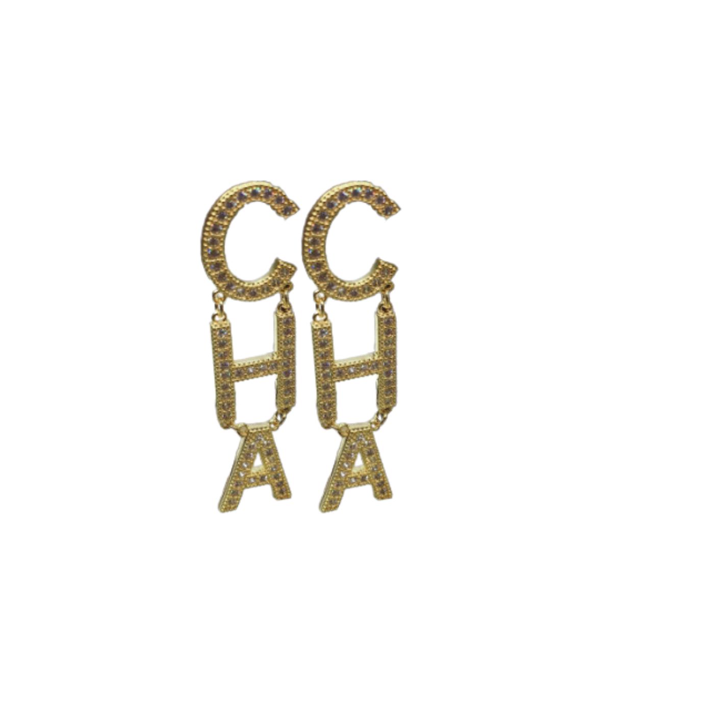 Ch**el The Letter C-H-A N-E-L Frame Earrings Gold Tone For Women