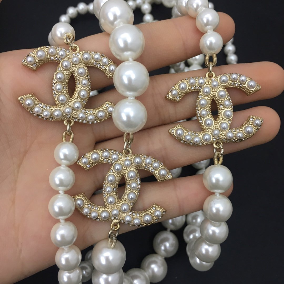 Ch**el Three Ch**el Iconics Pearl Necklace White For Women