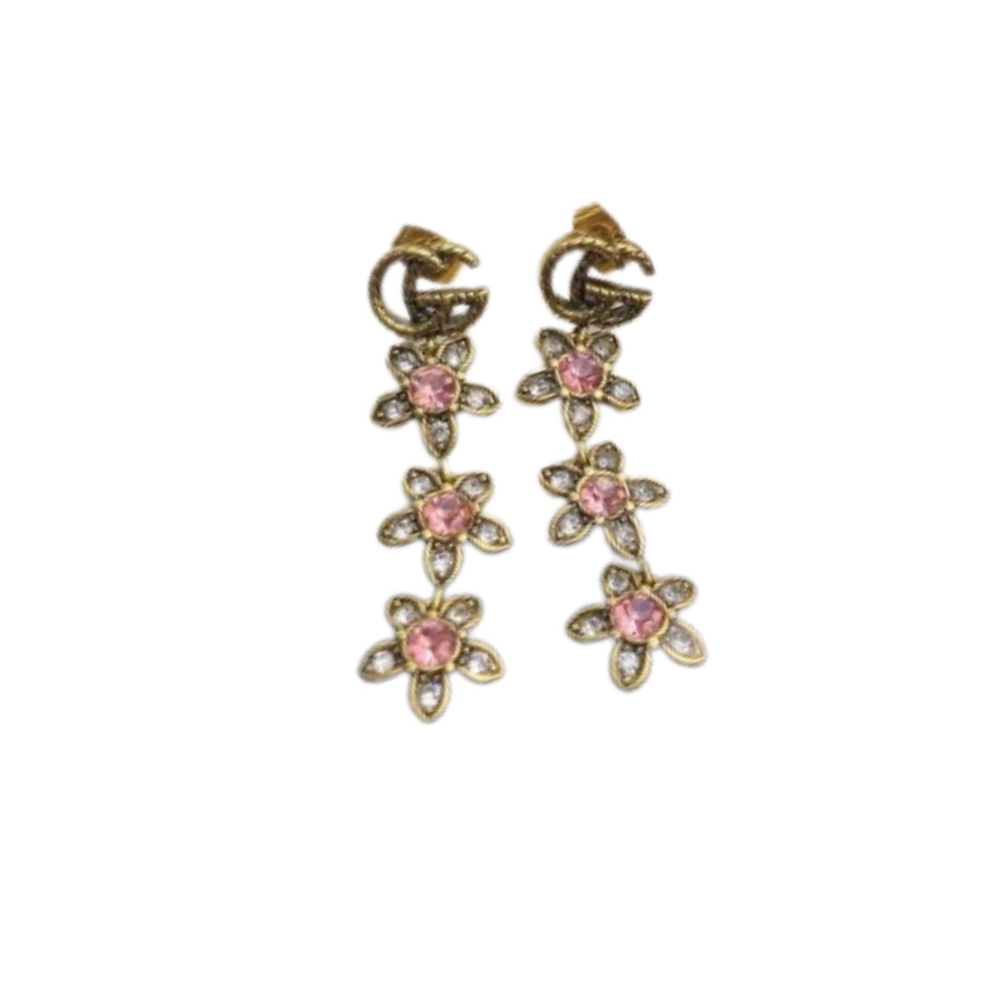 Gvc*1 Triple Flower GG Earrings Gold Tone For Women