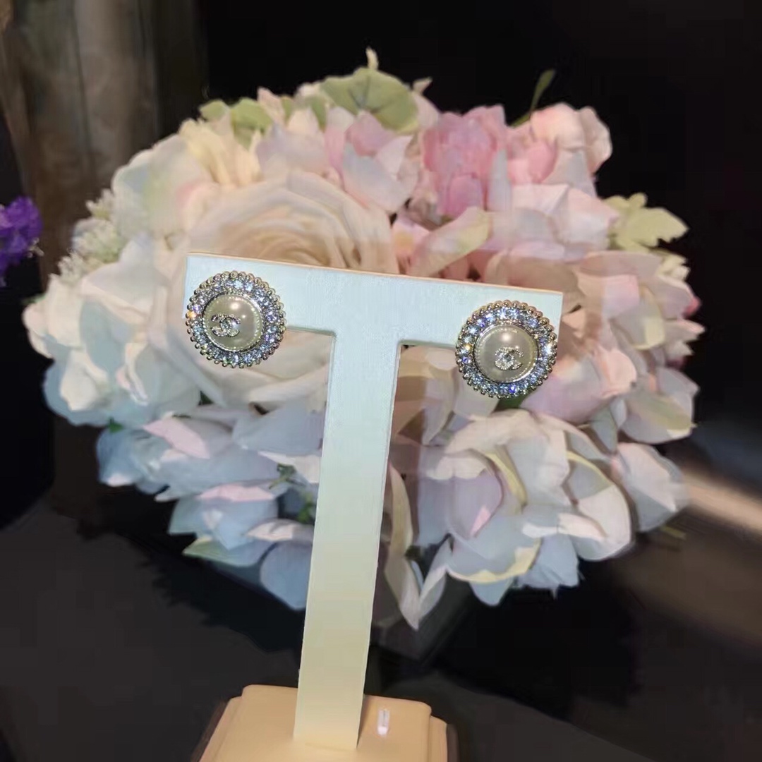 Ch**el Twinkle Stone Bud Earrings Gold Tone For Women