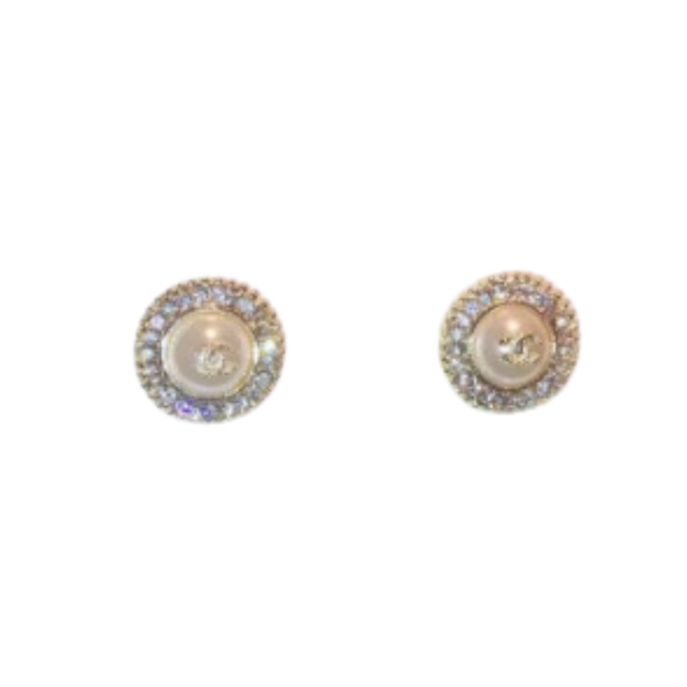 Ch**el Twinkle Stone Bud Earrings Gold Tone For Women