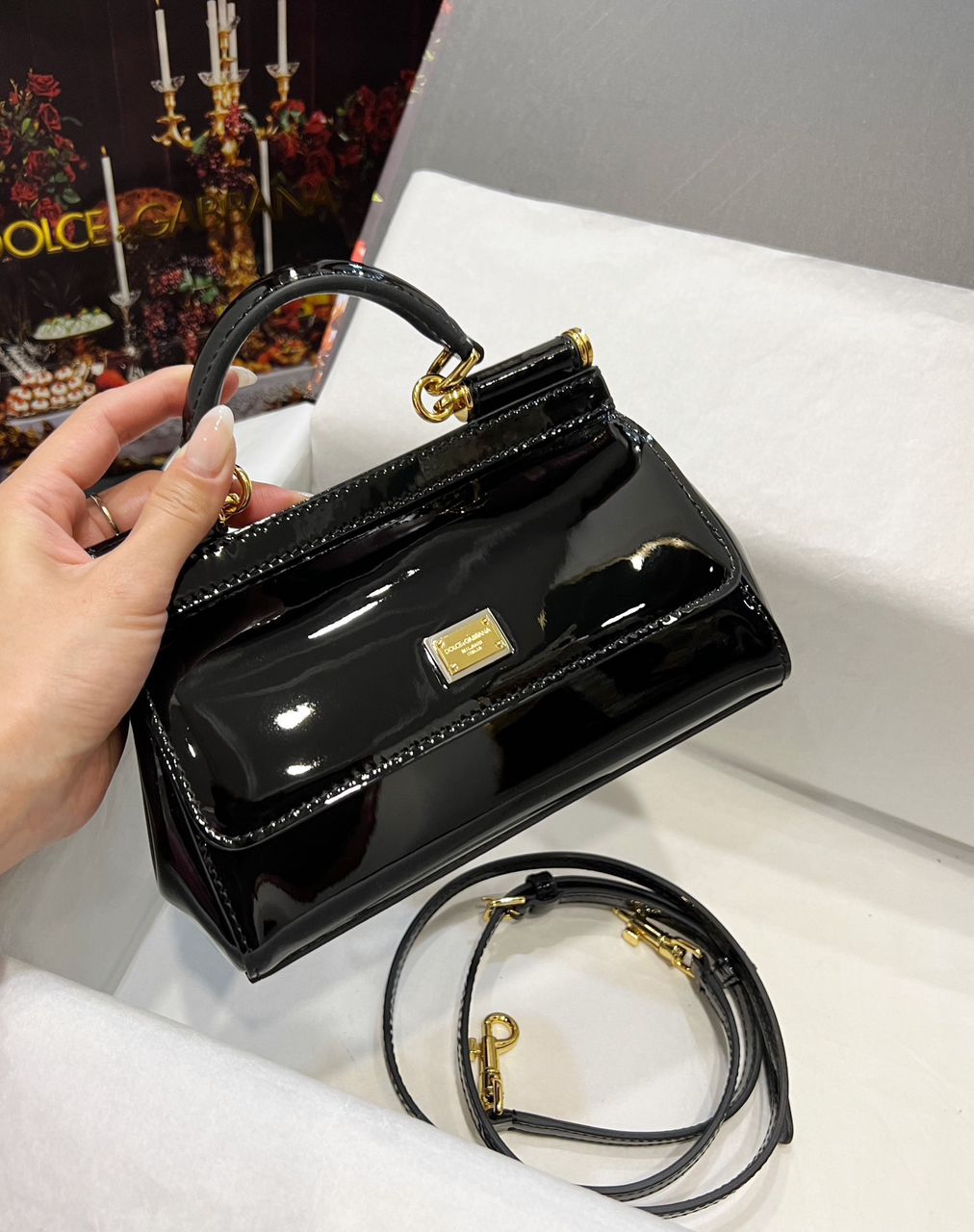 Dolce & Gabbana Sicily Bag In Polished Black Mini Size For Women 18cm/ 7 Inches