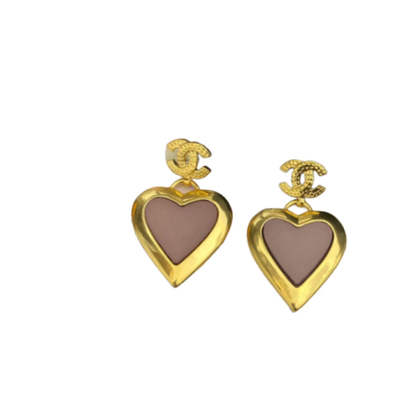 Ch**el Yellow Thick Border Heart Earrings Gold Tone For Women