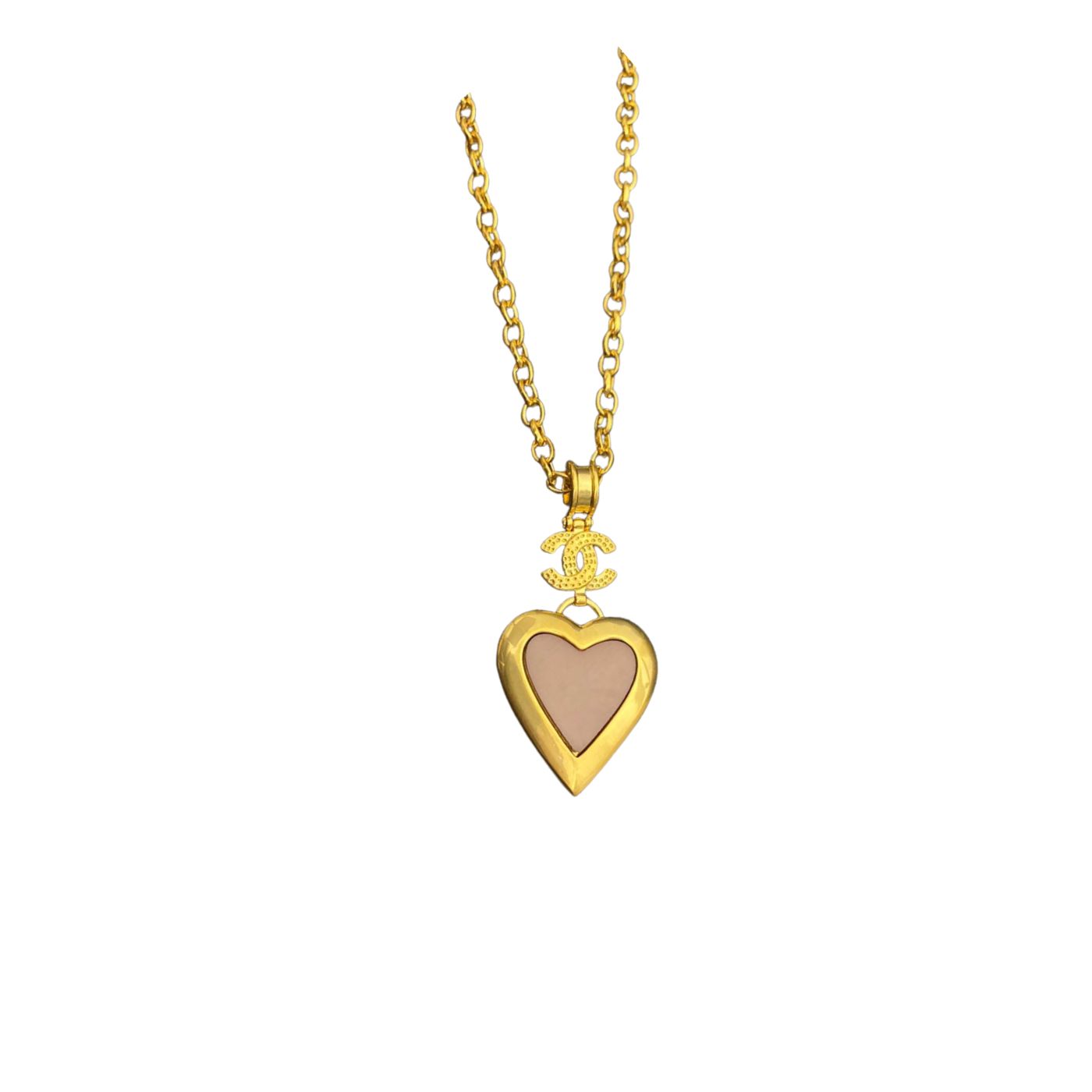 Ch**el Yellow Thick Border Heart Necklace Gold Tone For Women