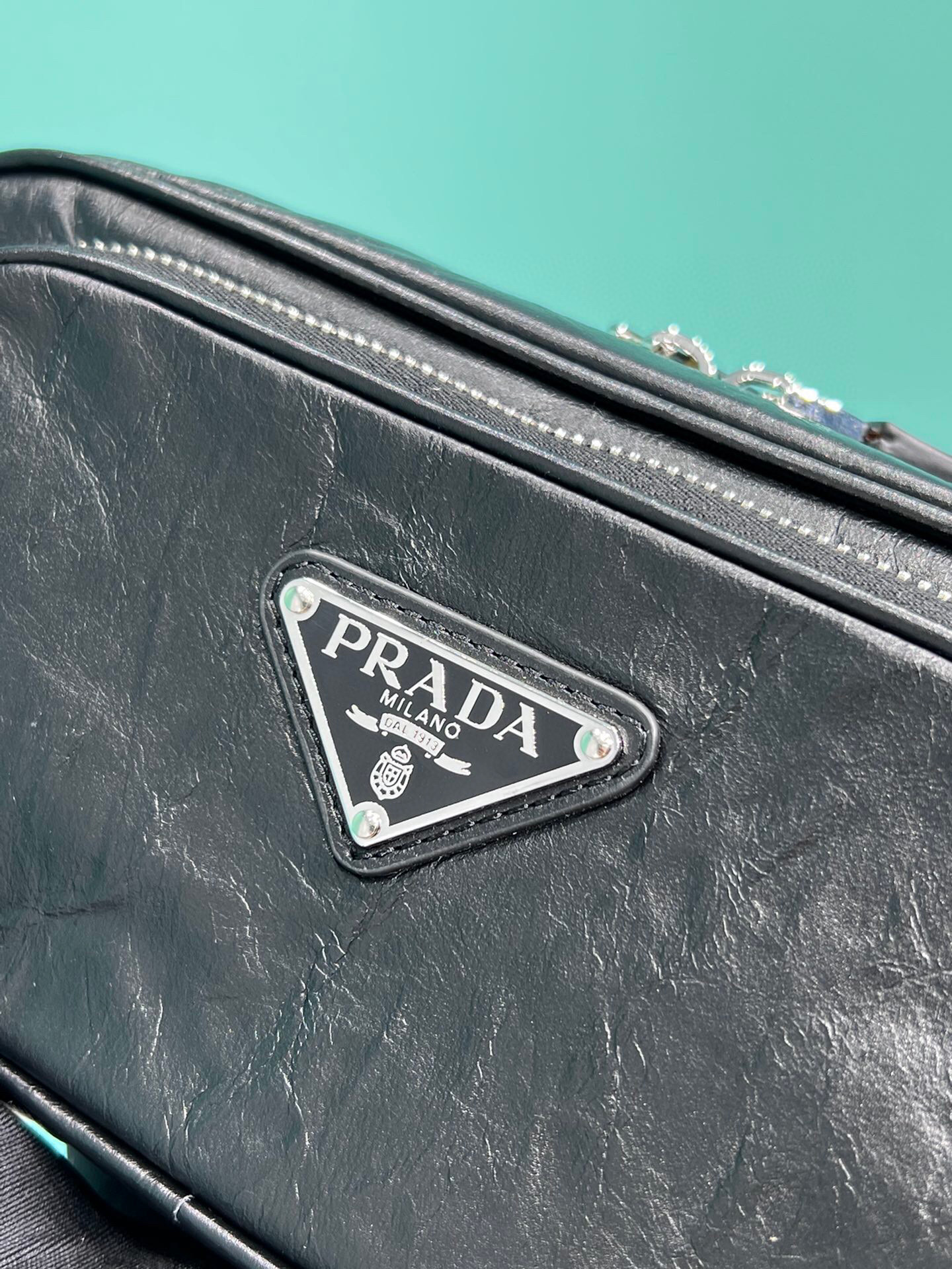 Pra*a Nappa Antique Multi-Pocket Shoulder Bag In Grey/Black/Pink For Women 8.6 in/ 22cm 1BH198_UVL_F0480_V_4OO