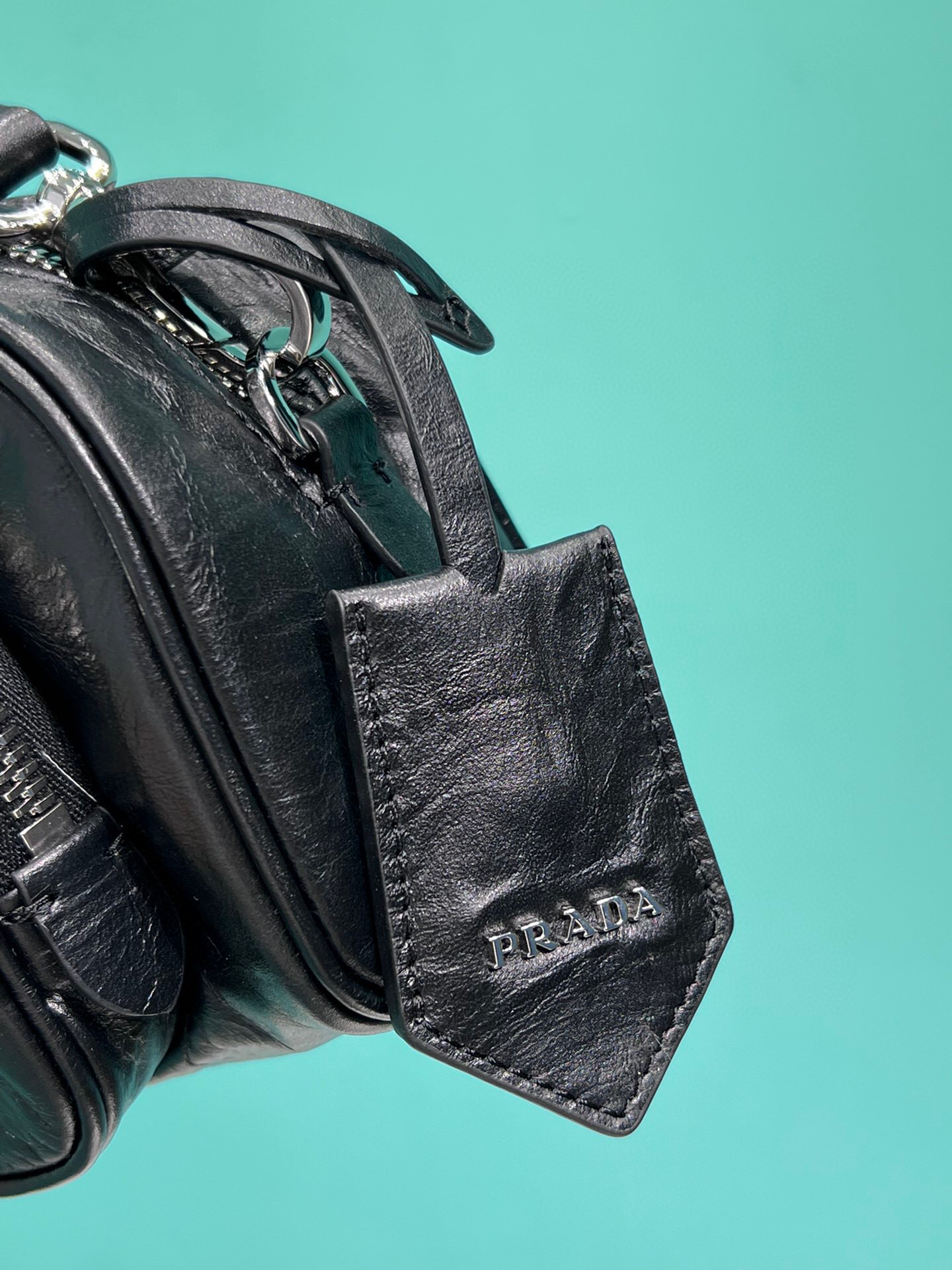 Pra*a Nappa Antique Multi-Pocket Shoulder Bag In Grey/Black/Pink For Women 8.6 in/ 22cm 1BH198_UVL_F0480_V_4OO