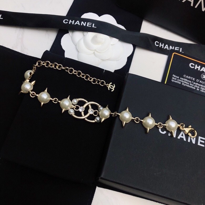 Ch**el Pearl And Star Bracelet Gold Tone For Women