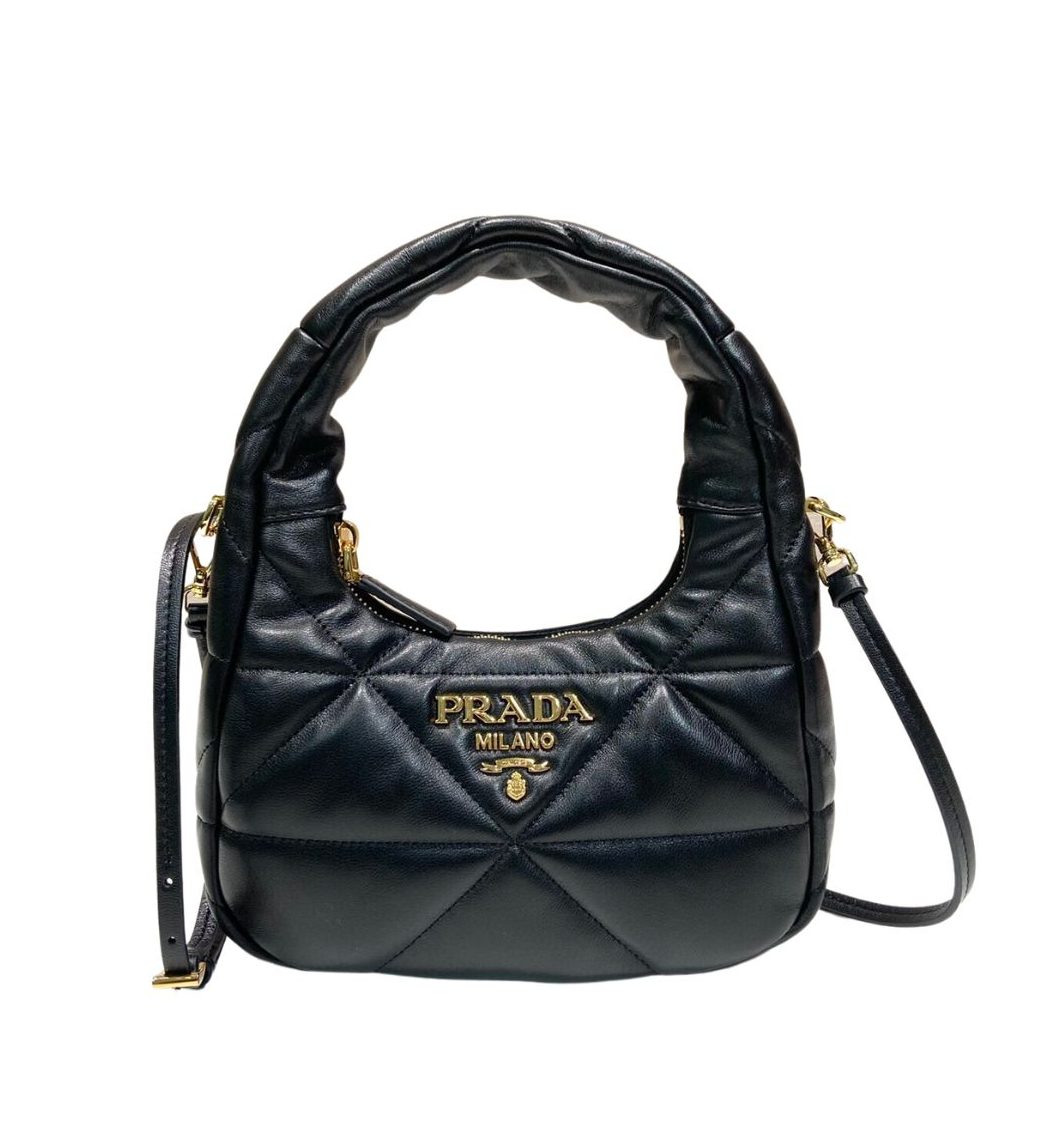 Pra*a Quilted Nappa Shoulder Bag In Black For Women 8.3in/ 21cm