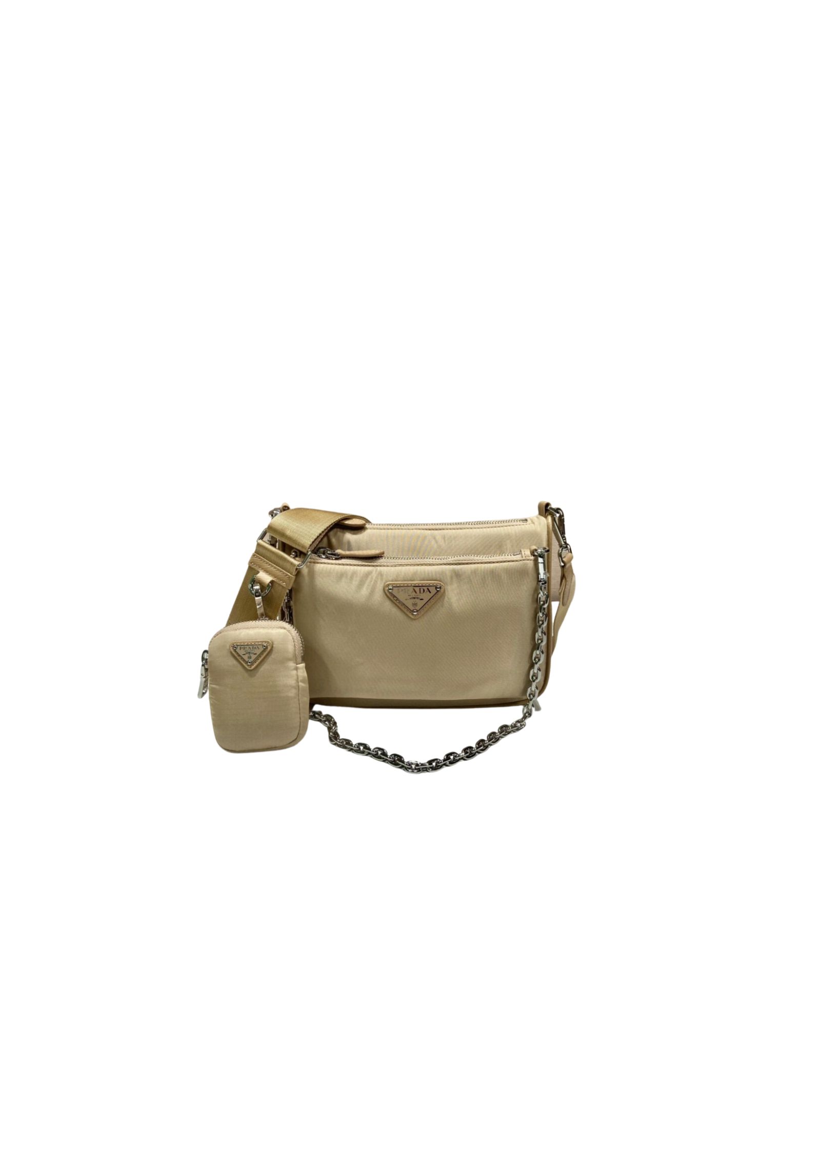 Pra*a Re-Nylon Shoulder Bag In Beige For Women 8.6in/ 22cm