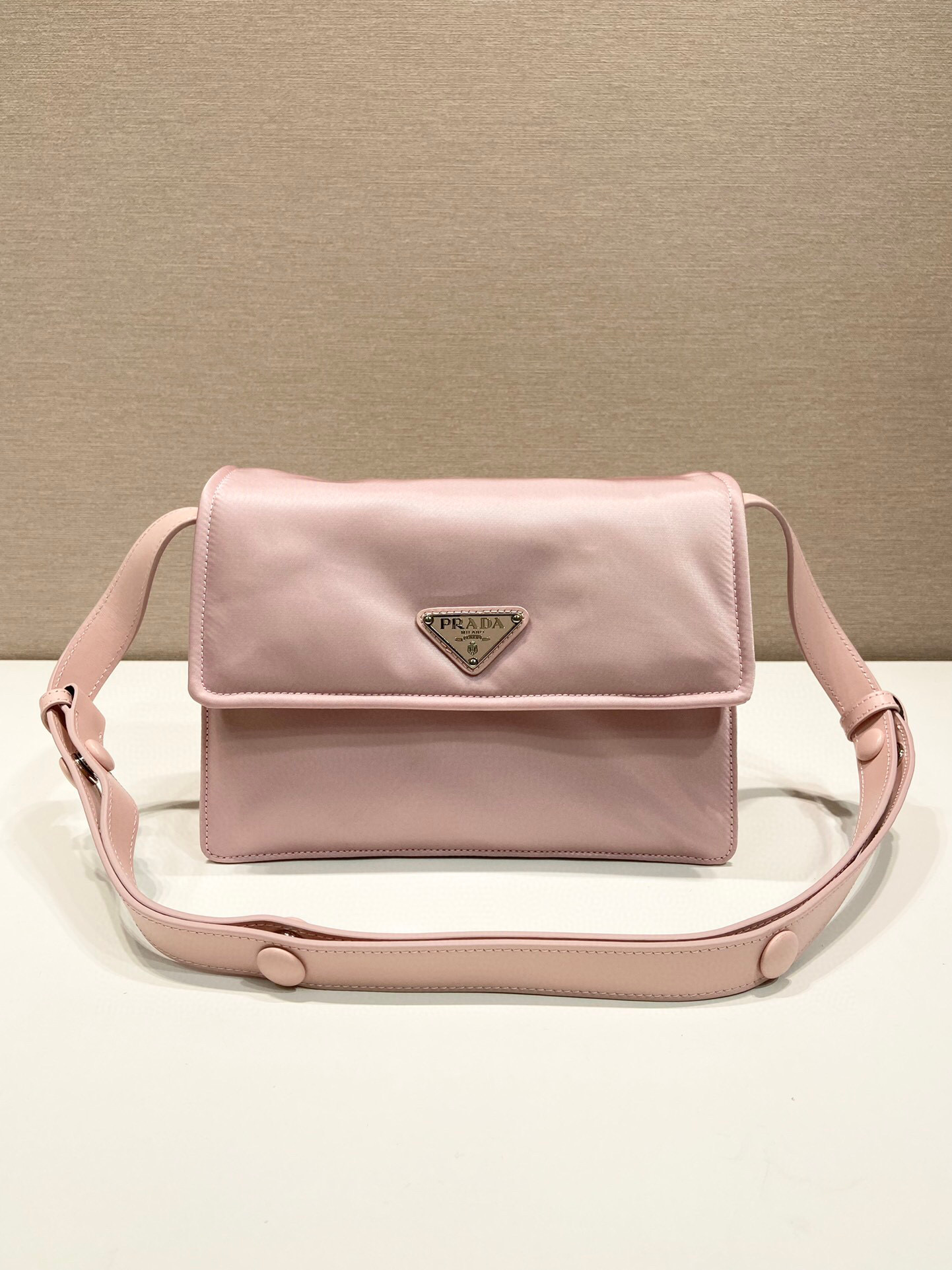 Pra*a Small Padded Shoulder Bag In Beige/Pink For Women 9.1in/ 23cm 1BD313_RDLN_F0F24_V_OOO