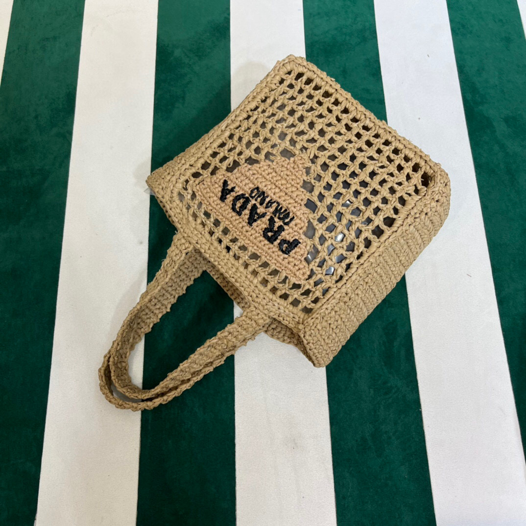 Pra*a Small Raffia Tote Beige For Women 22cm/ 8.7in 1BG444_2A2T_F0018_V_OOO