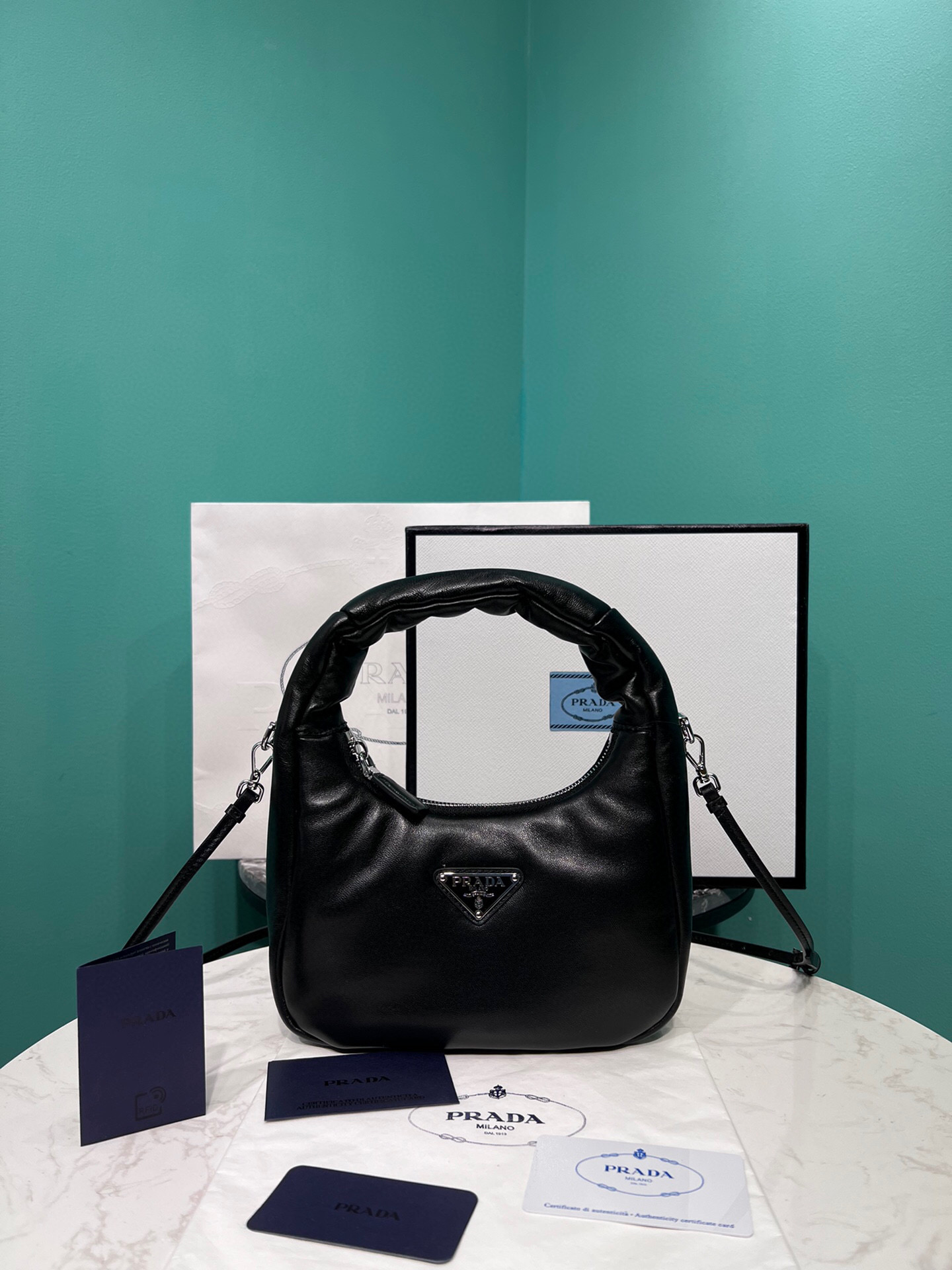 Pra*a Soft Padded Nappa Mini-Bag In Black For Women 8.2 in/ 21cm 1BA384_2DYI_F0002_V_OVM