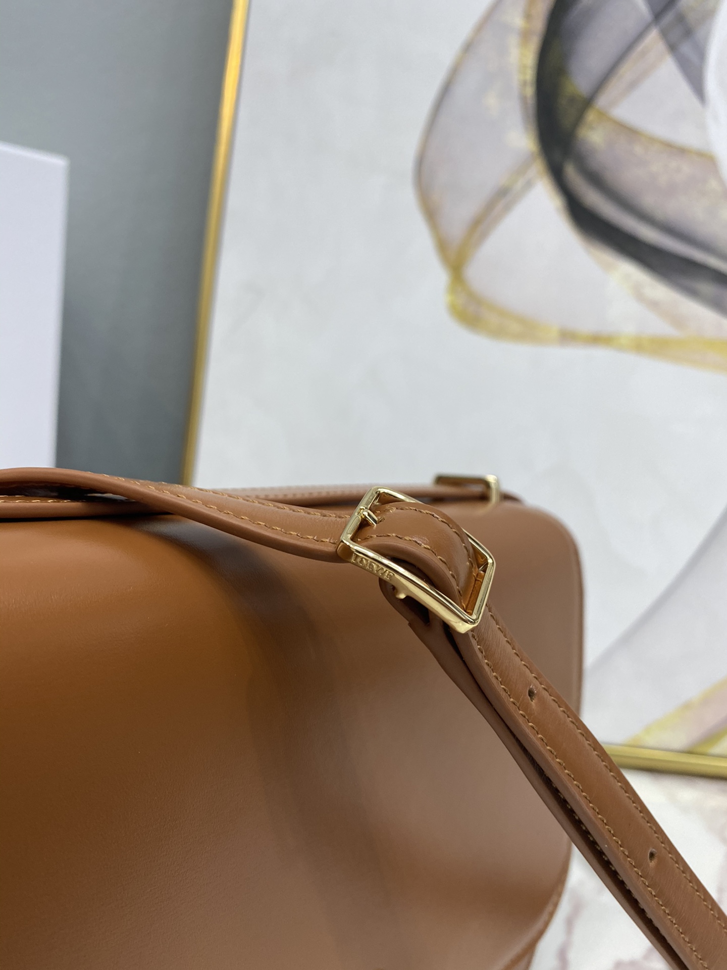 L0ew* Goya Bag Black/White/Brown For Women 8.9in / 22.5cm A896N01X03