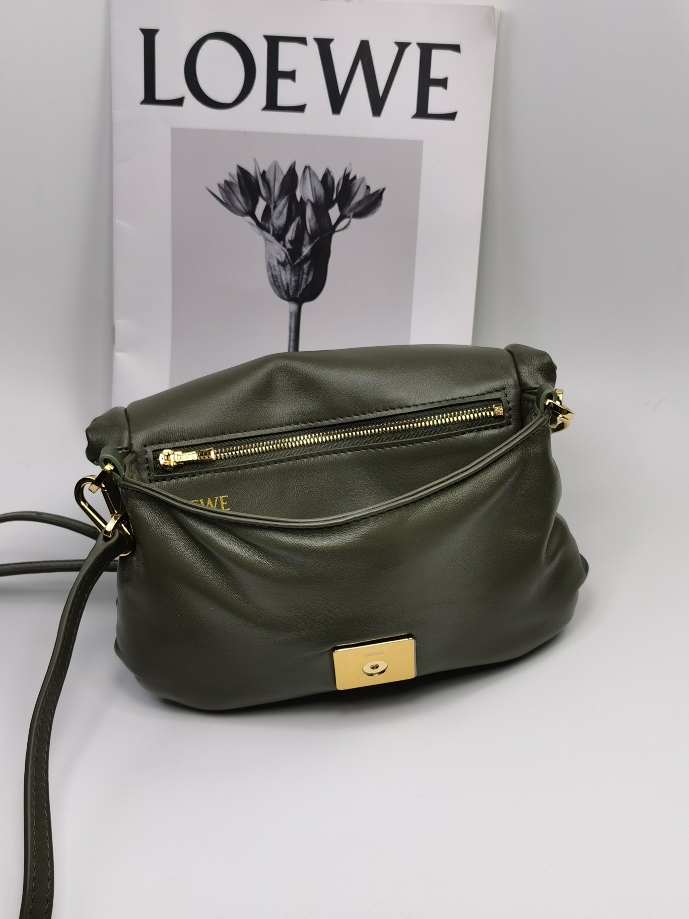 L0ew* Mini Puffer Goya Bag Black/Beige/Green Khaki For Women 7.9in / 20cm A896W56X01