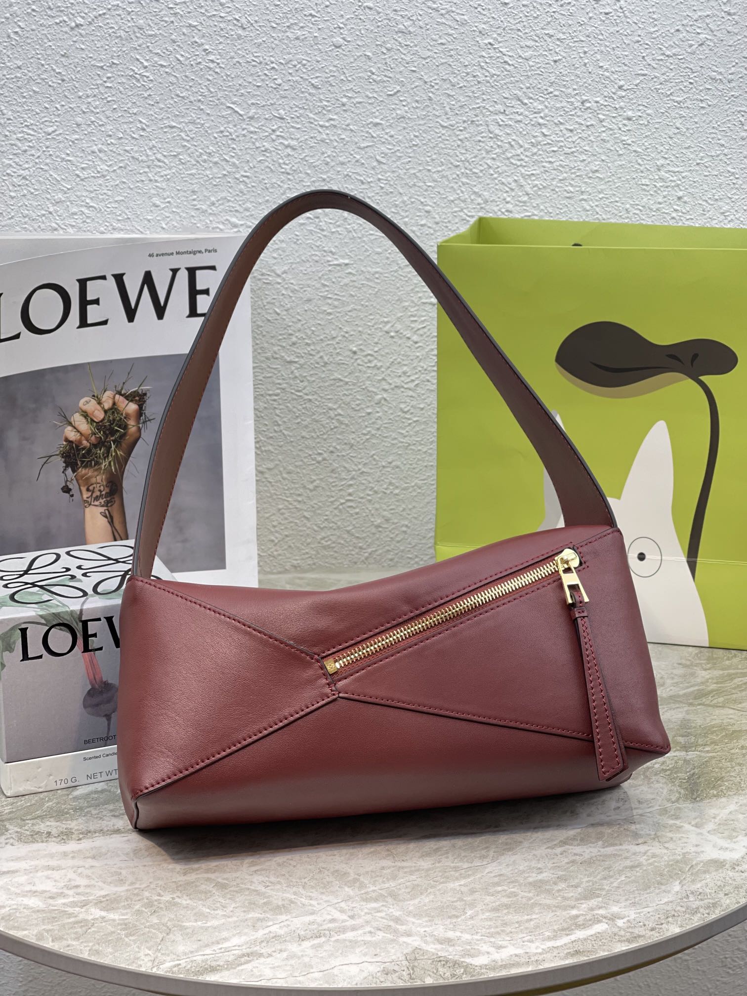 L0ew* Puzzle Hobo Bag Black/Light Green/Pink/Yellow/White For Women 11.3in / 28.7cm A510J67X01