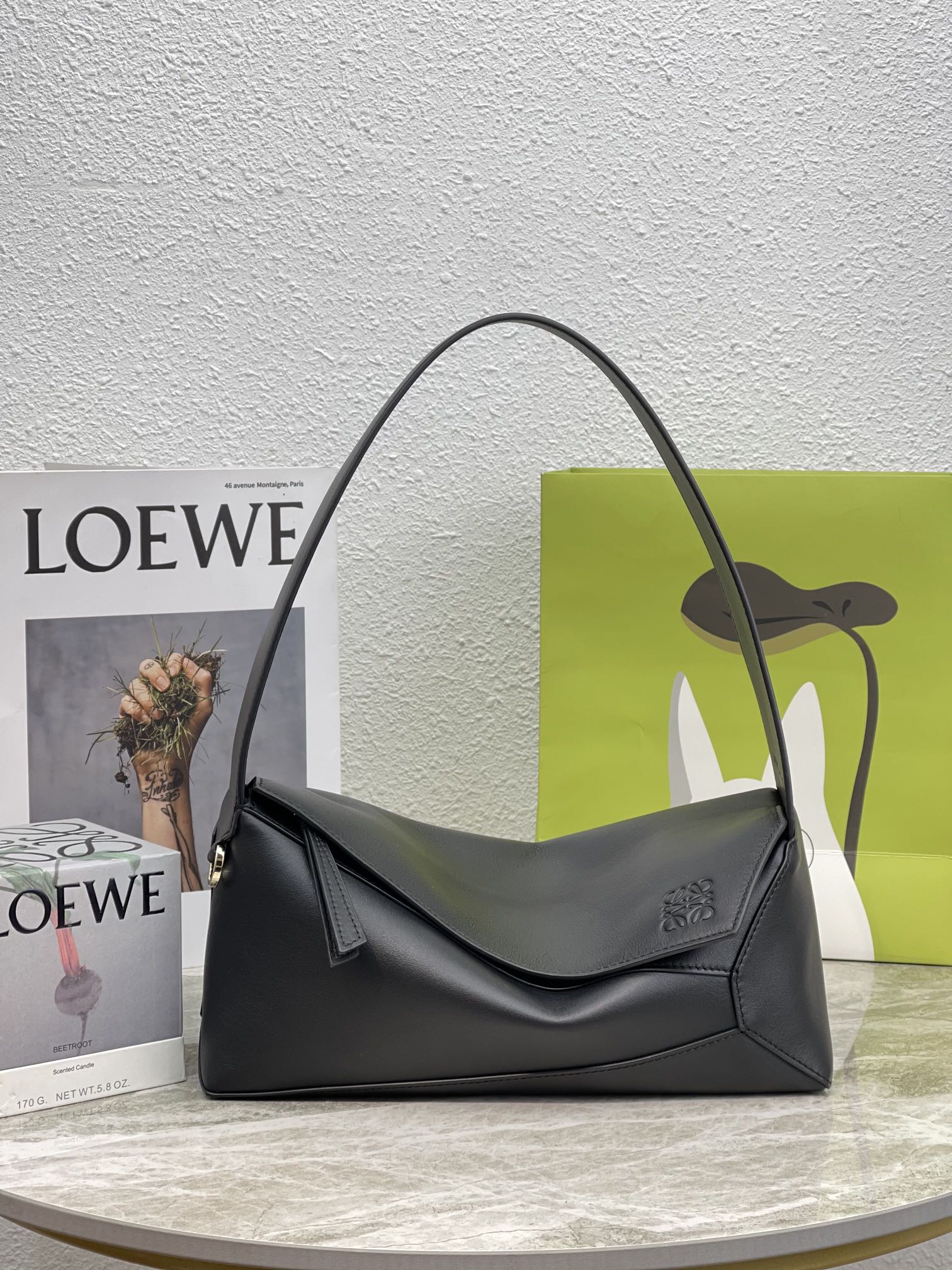 L0ew* Puzzle Hobo Bag Black/Light Green/Pink/Yellow/White For Women 11.3in / 28.7cm A510J67X01