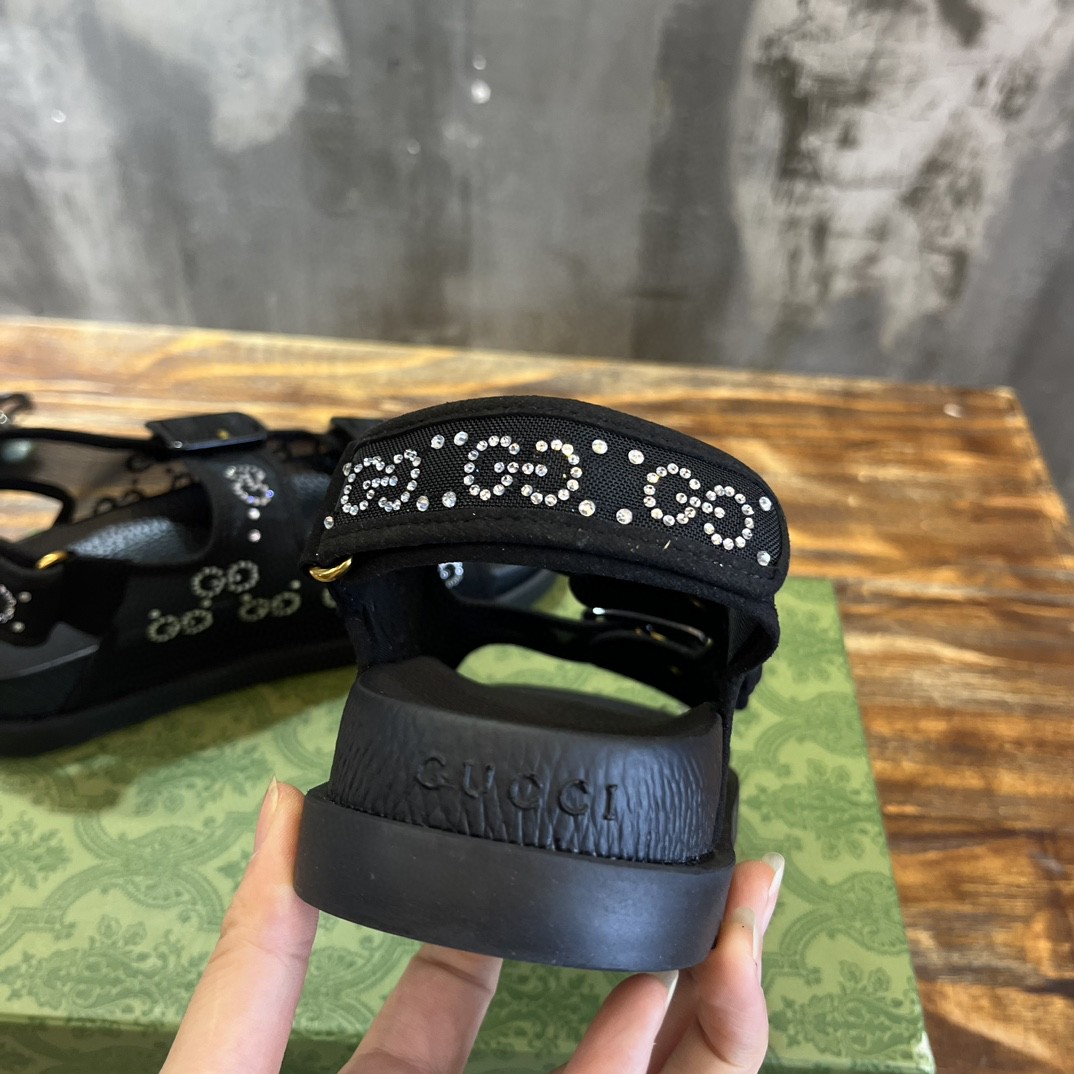 Gvc*1 GG Sandal With Crystals Black For Women 701158 F13A0 1000