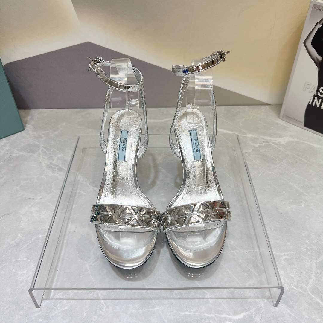 Pra*a Ankle Strap Pumps Silver For Women