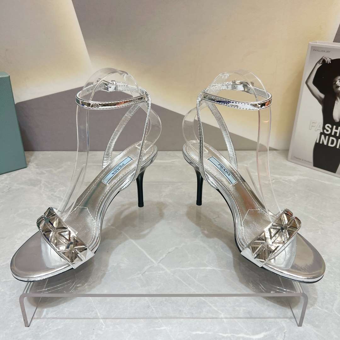 Pra*a Ankle Strap Pumps Silver For Women