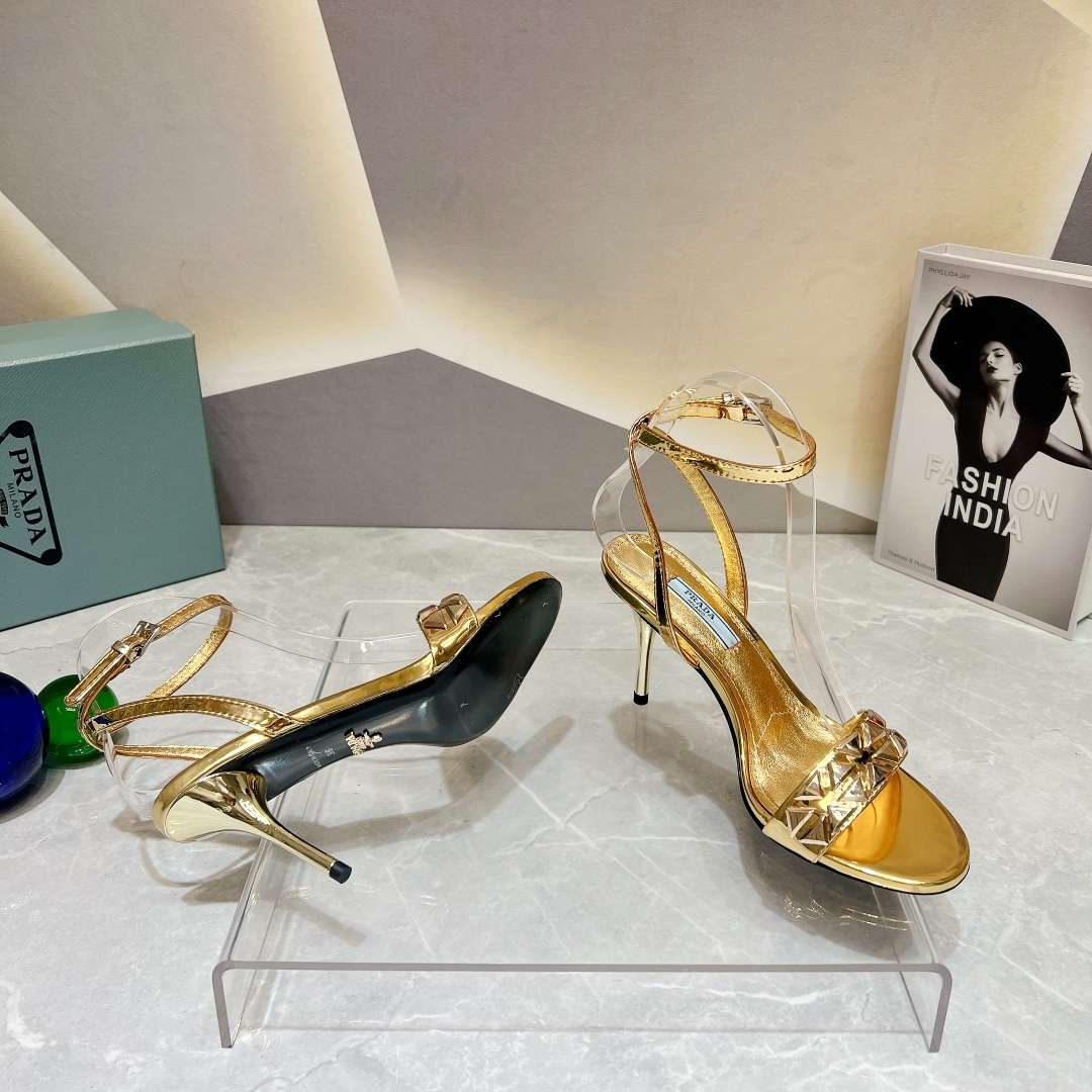 Pra*a Ankle Strap Pumps Gold For Women