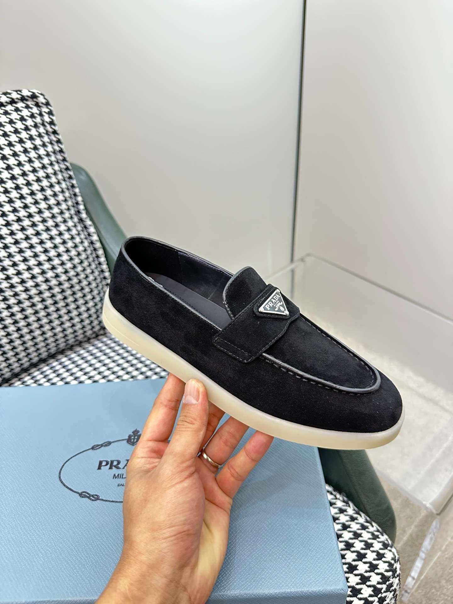 Pra*a Brushed Loafers Black For Women