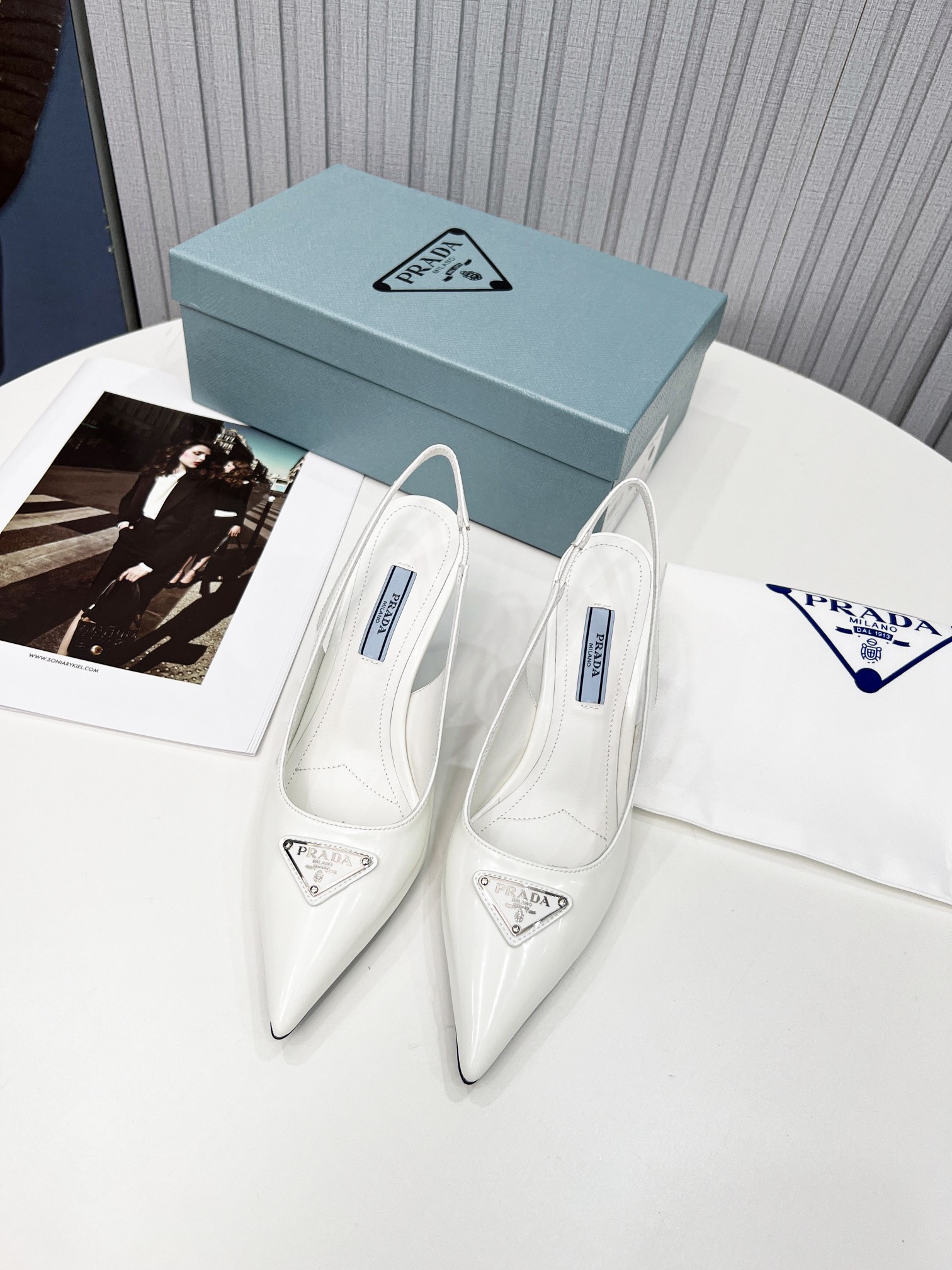 Pra*a Brushed Sling Pumps White For Women